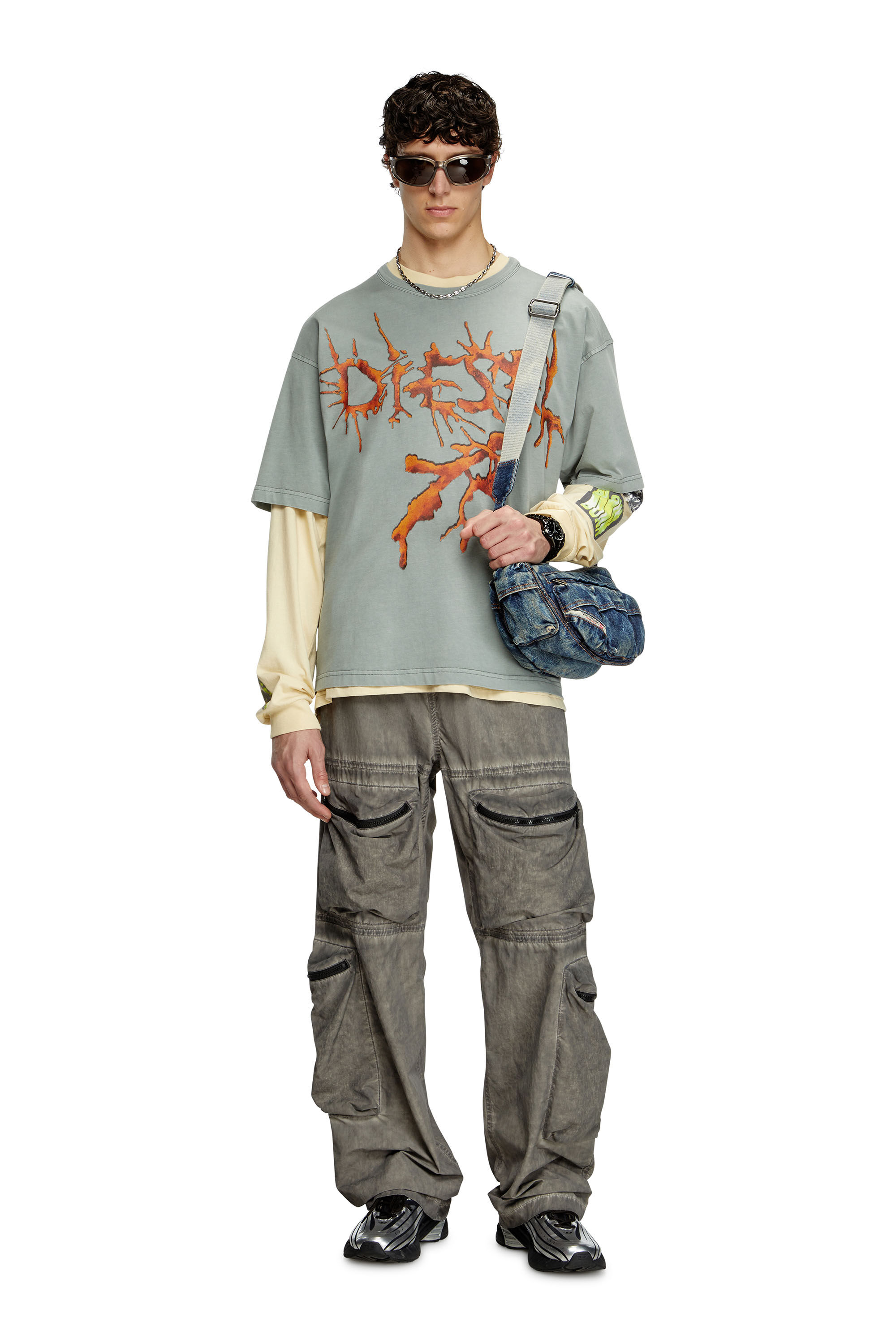 Diesel - T-BOXT-R28, Man's T-shirt with tattoo graphics in Grey - 1