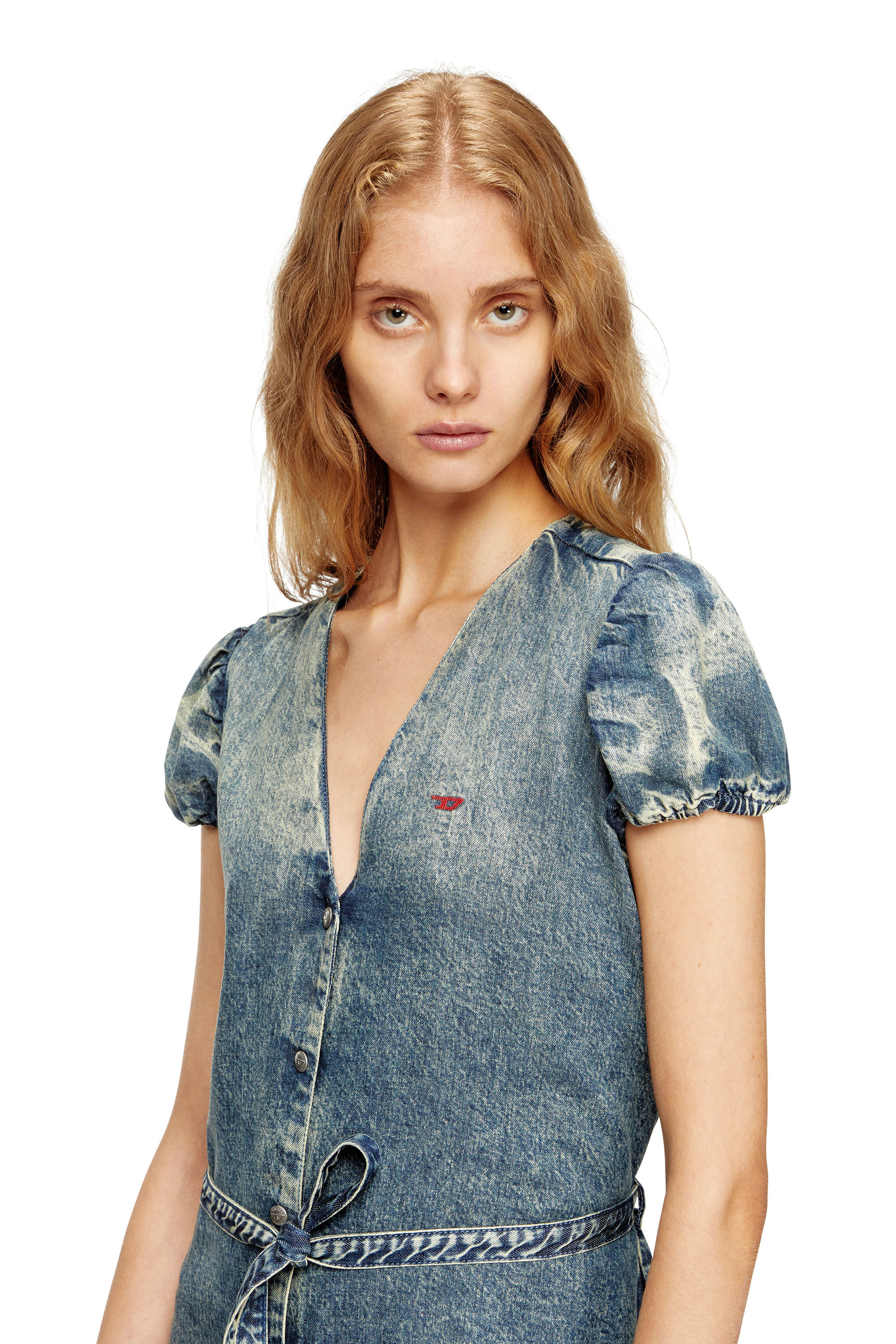 Diesel - DE-OLLISH-D, Woman's Denim dress with a waist belt in Medium blue - 5