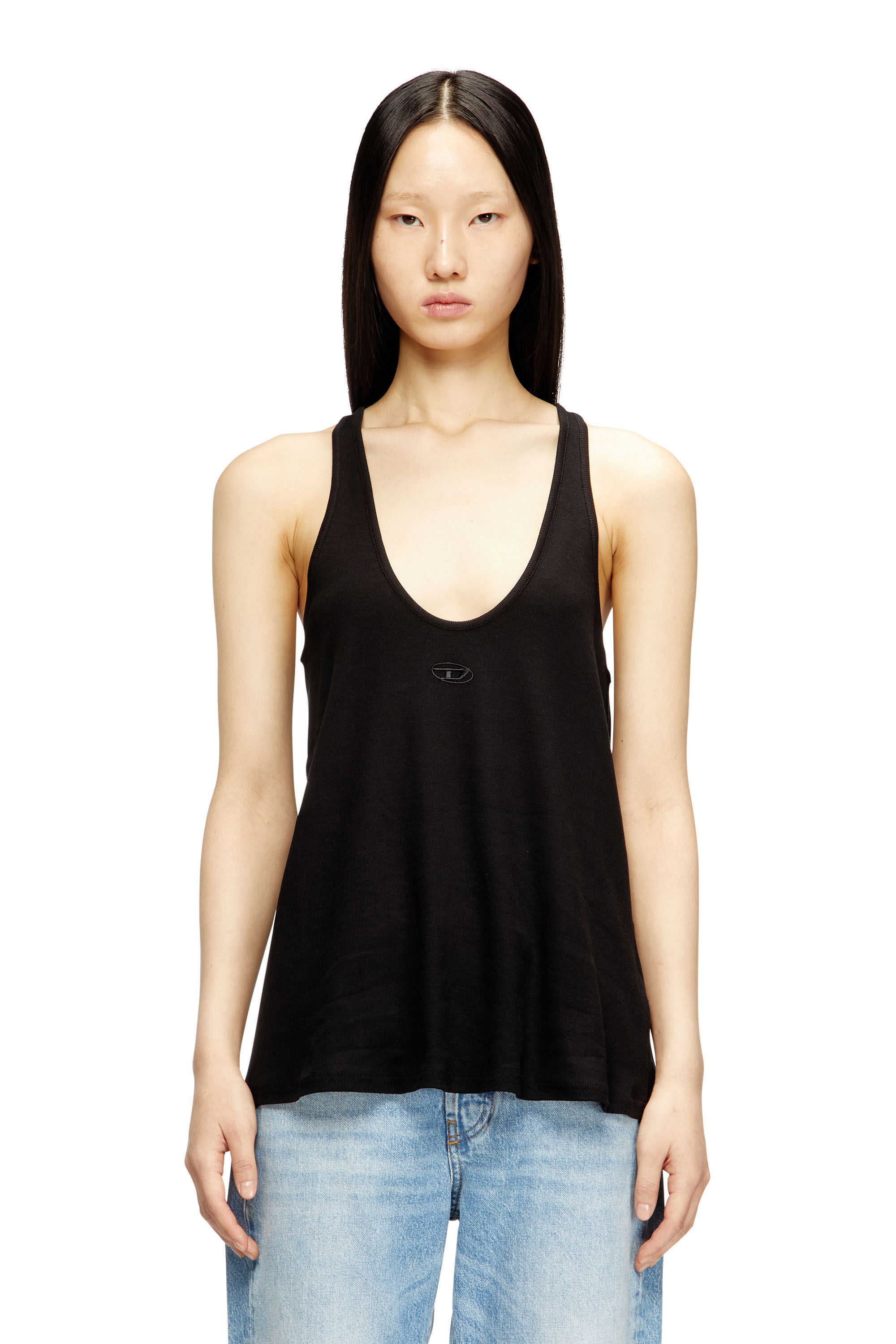 Diesel - T-IPSYA-LKDS, Woman's Ribbed tank with Oval D in Black - 3