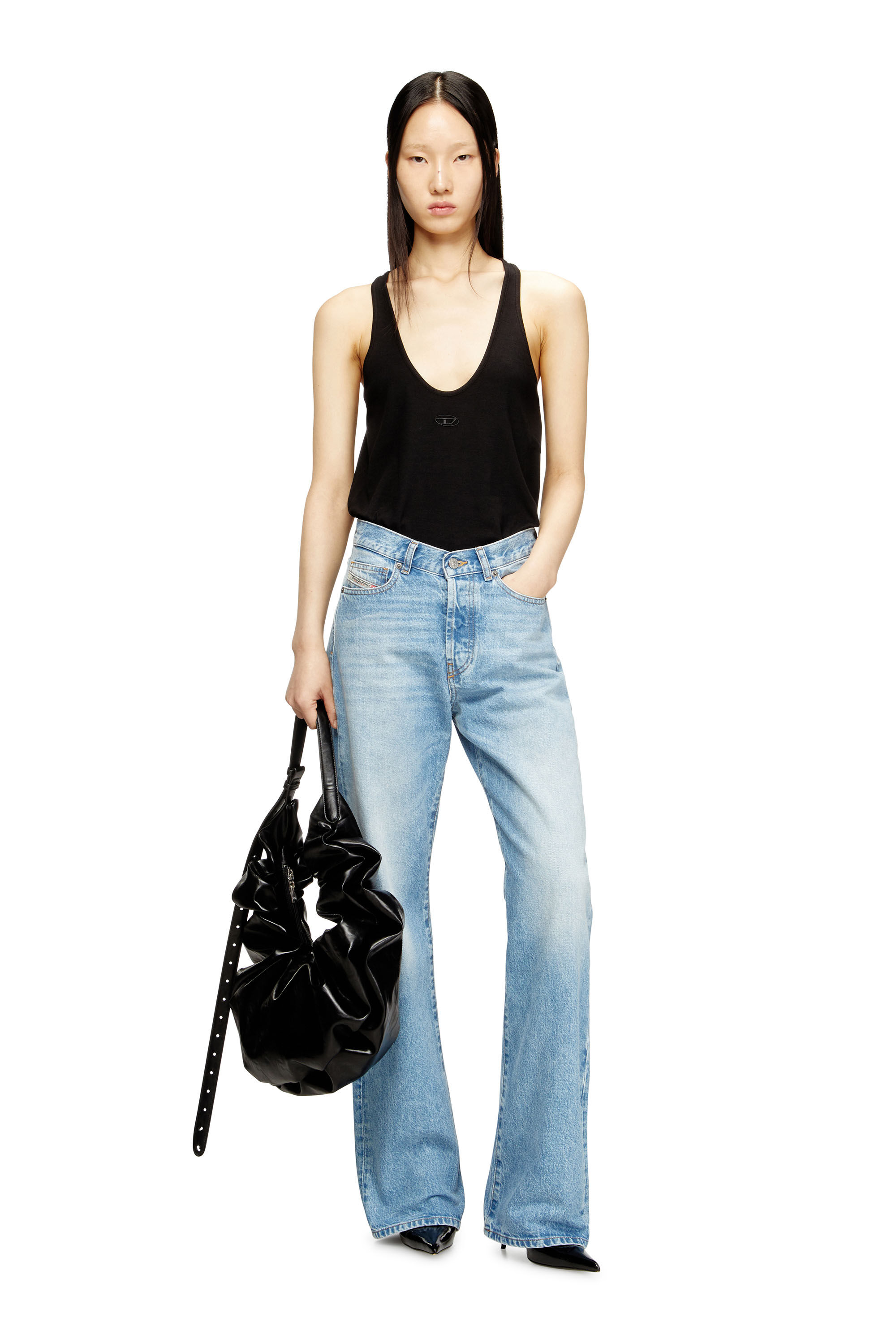 Diesel - T-IPSYA-LKDS, Woman's Ribbed tank with Oval D in Black - 1