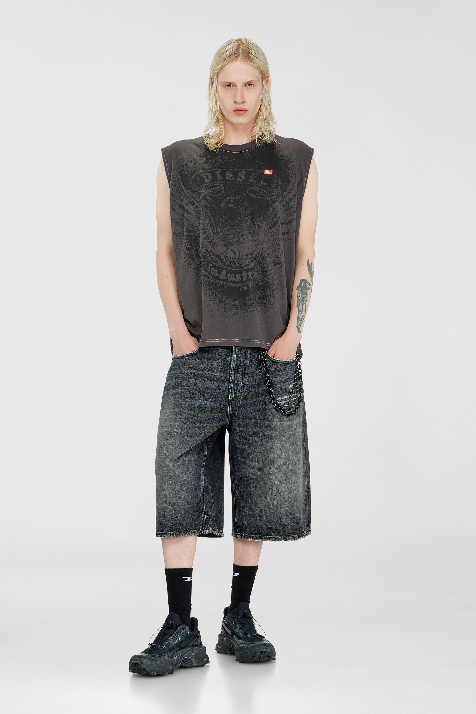 Diesel - T-BOXT-SL-NOTCH, Man's Sleeveless top in cotton with tonal graphic in Dark grey - 1