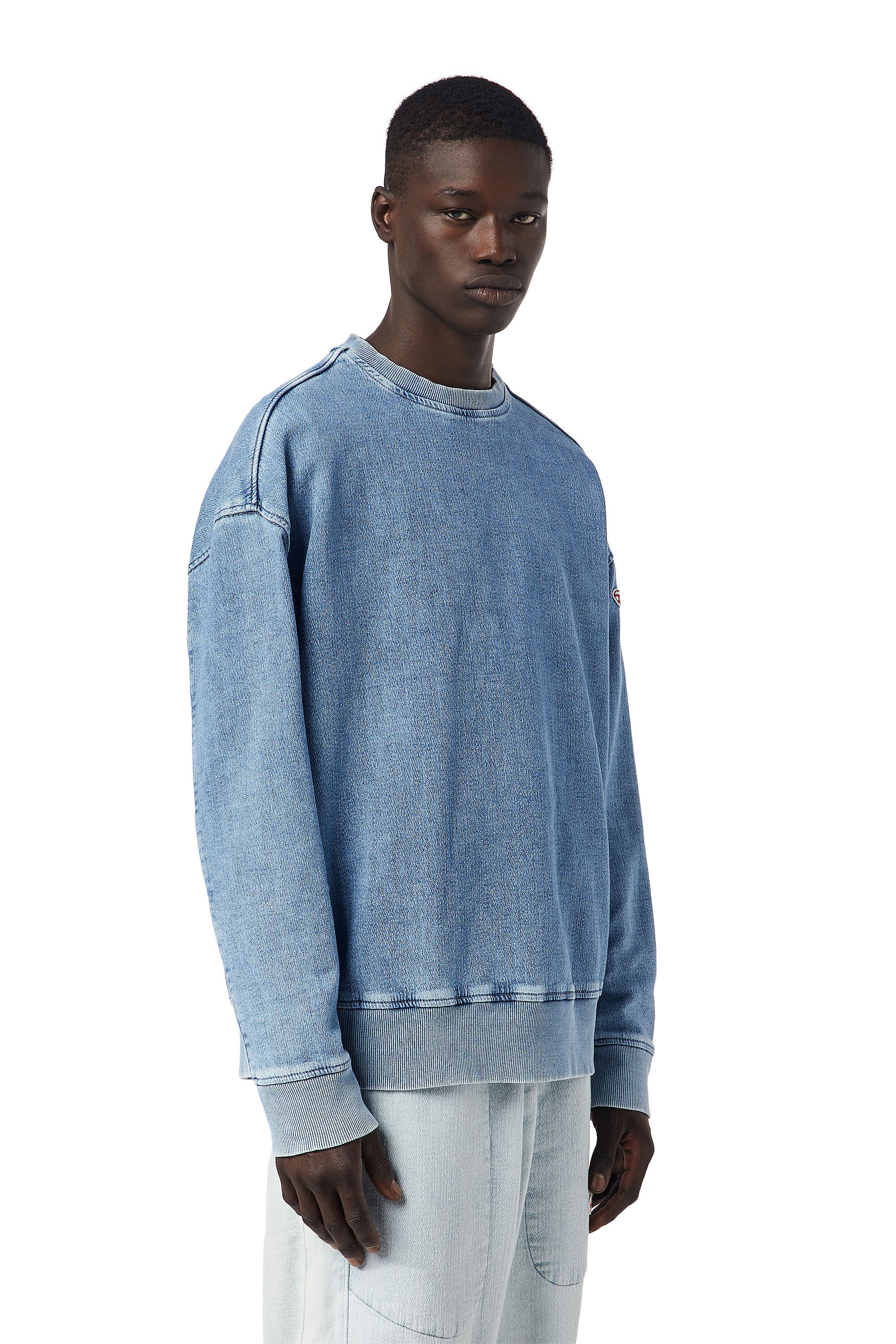 Diesel - D-KRIB TRACK DENIM SWEATSHIRT, Light Blue - Image 5
