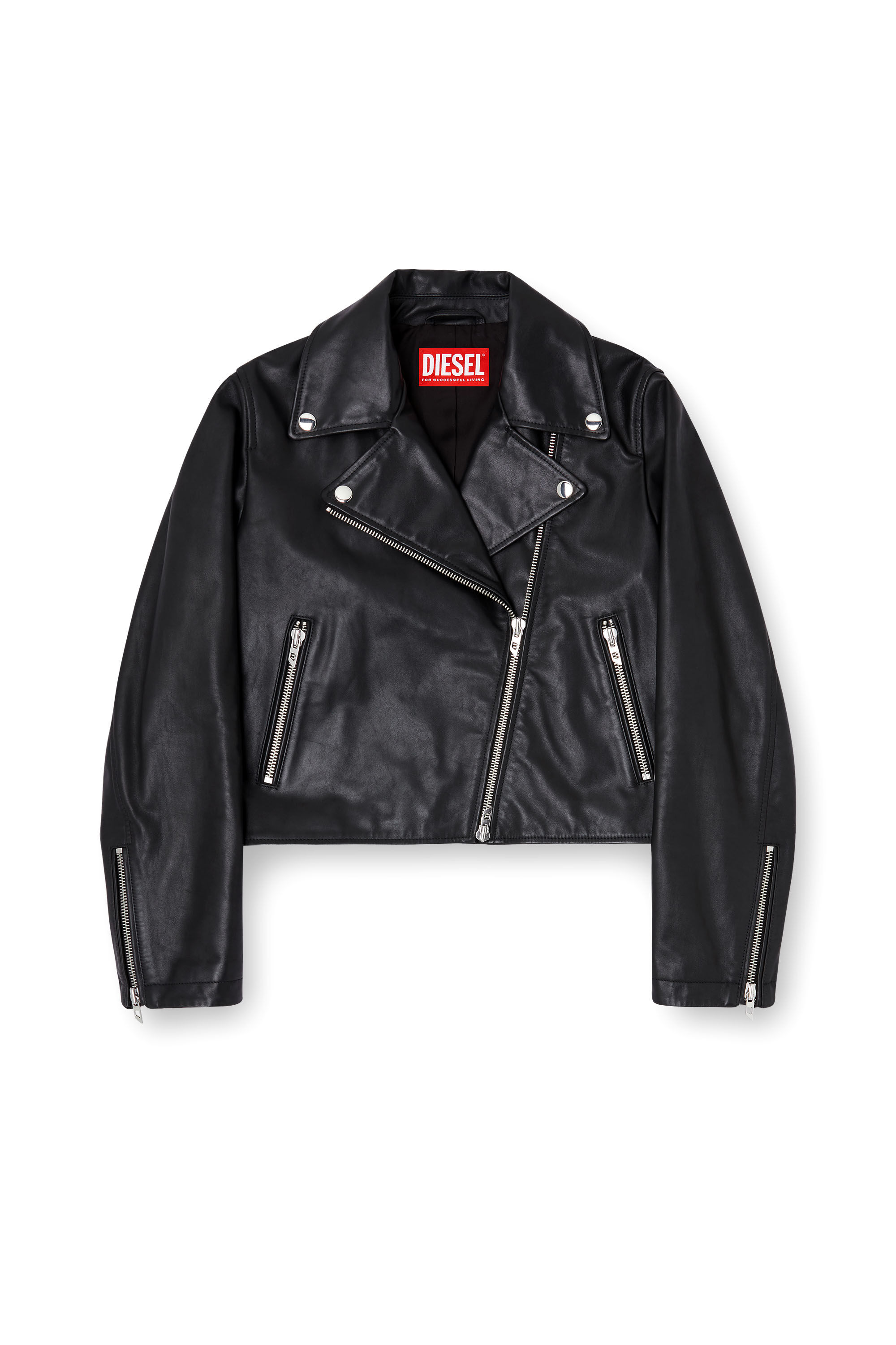 Diesel - L-UNATIC, Woman's Biker jacket in waxed leather in null - 2