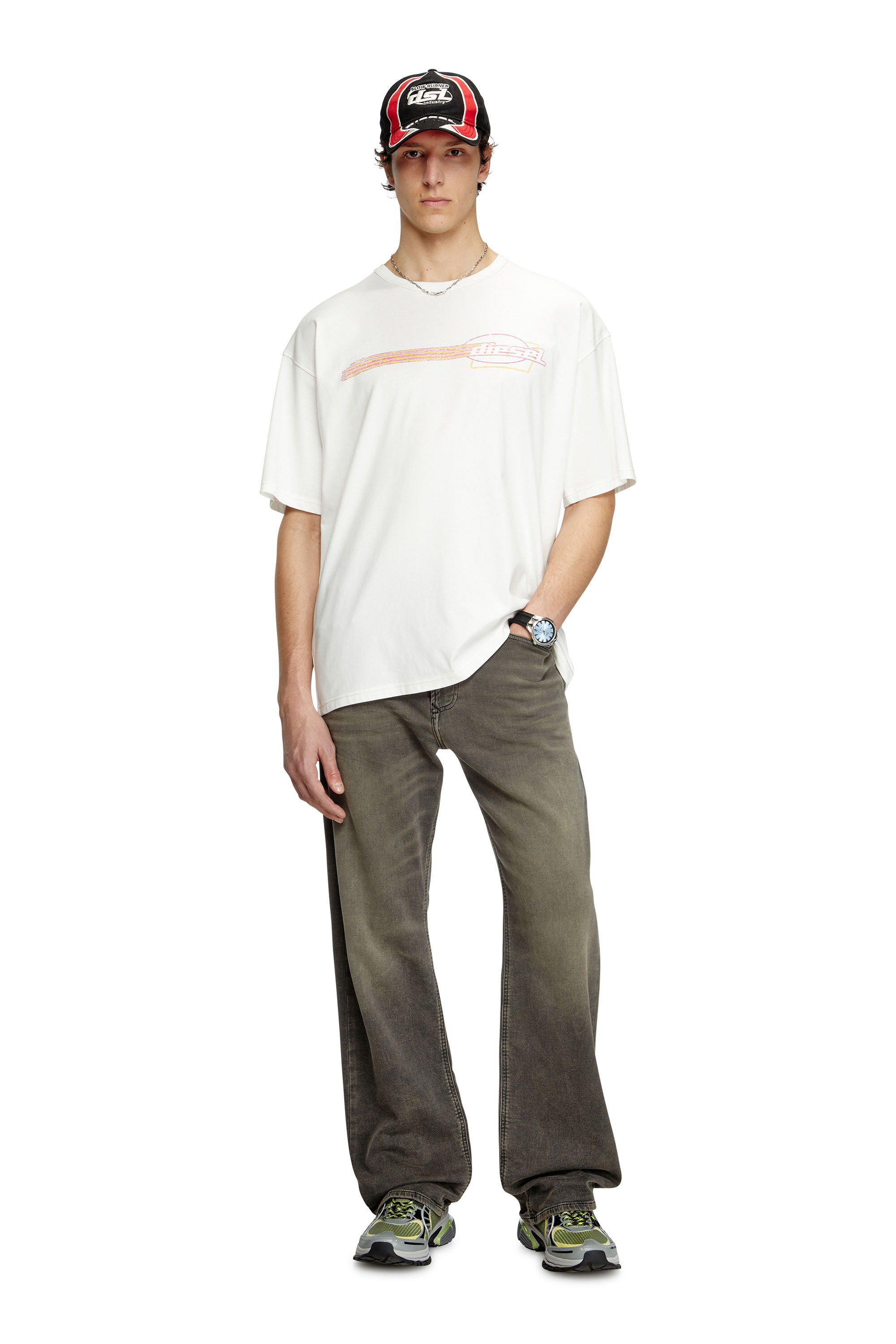 ★DIESEL★ T Boxt R16 T-Shirt Off White A166490QIAM141 A1664 Men's T-shirt with flocked logo graphics | White | Diesel