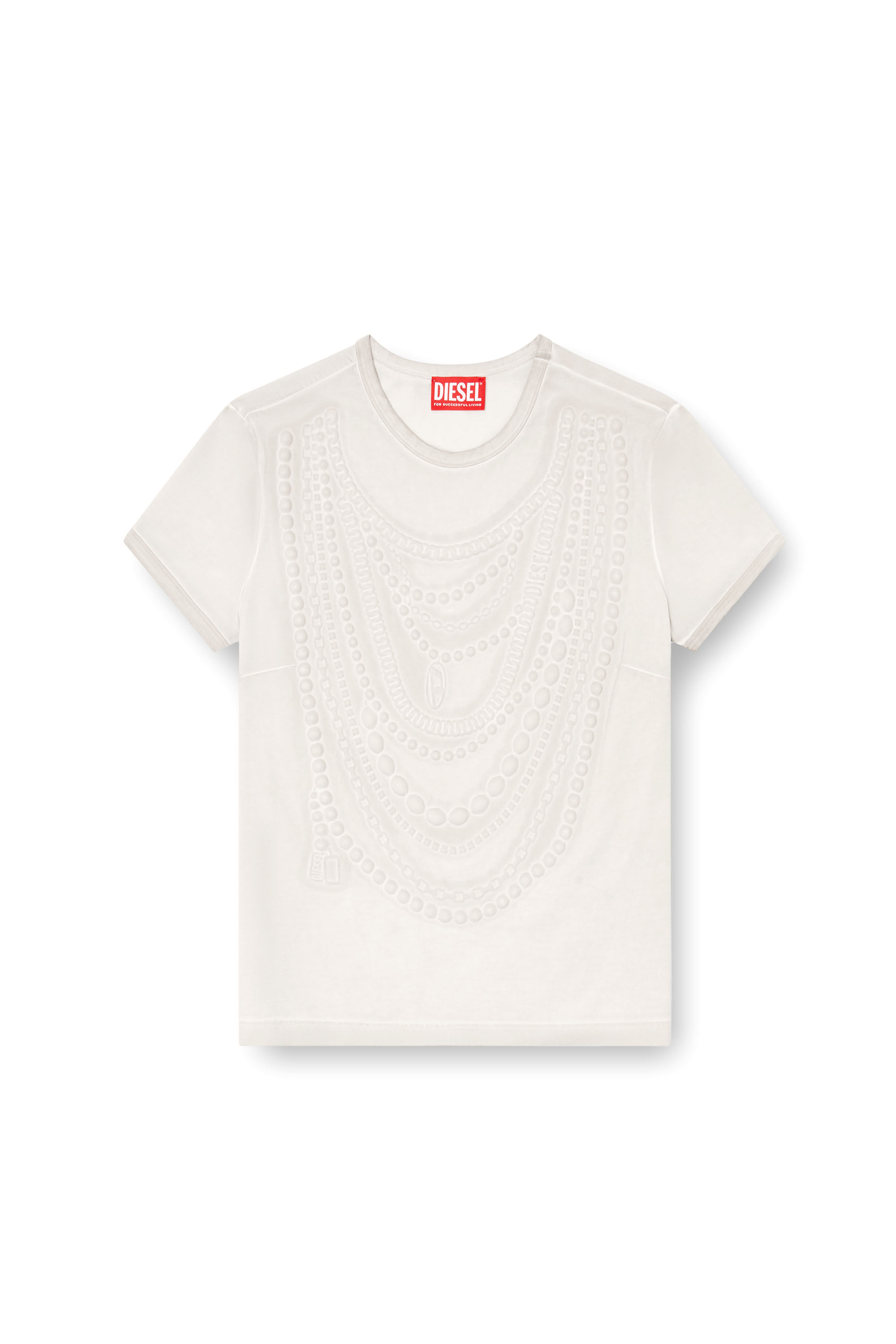 Diesel - T-NEKKA, Woman's T-shirt with embossed necklace artwork in Light Grey - 2