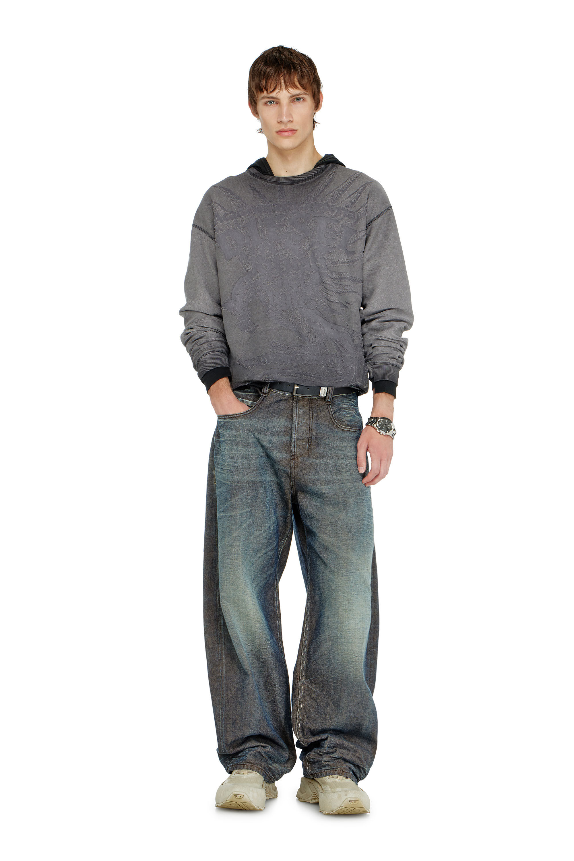 Diesel - S-ARON-RAW, Man's Sweatshirt with d&eacute;vor&eacute; print in null - 1