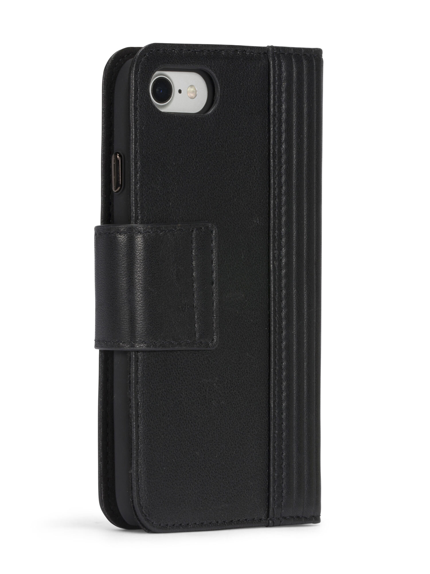 Diesel - BLACK LINED LEATHER IPHONE 8 PLUS/7 PLUS FOLIO, Unisex's Black leather folio, iPhone 8 Plus/7 Plus in Black - 7