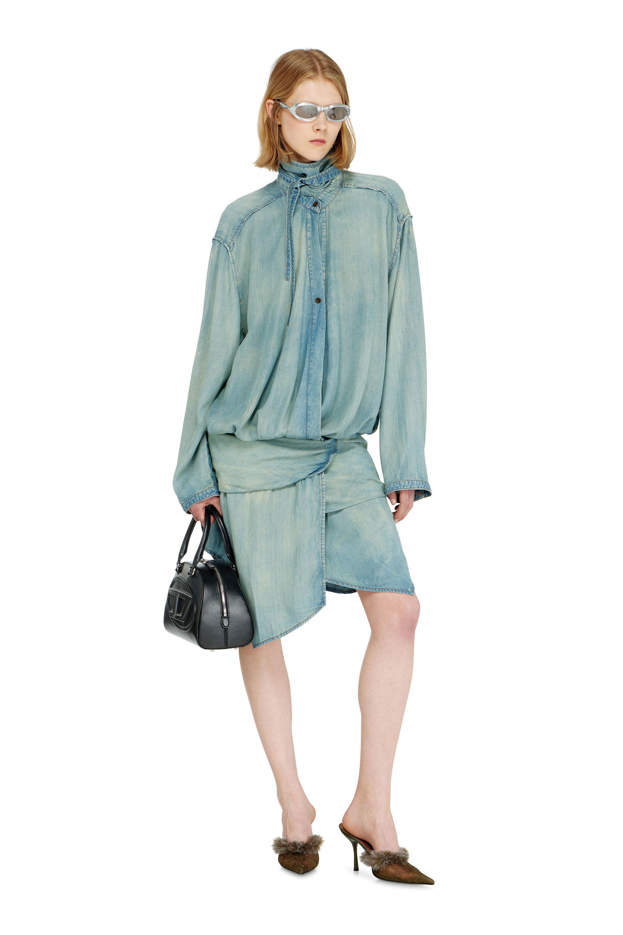 Diesel - DE-TILORA-S, Woman's Oversized draped denim shirt dress in null - 1