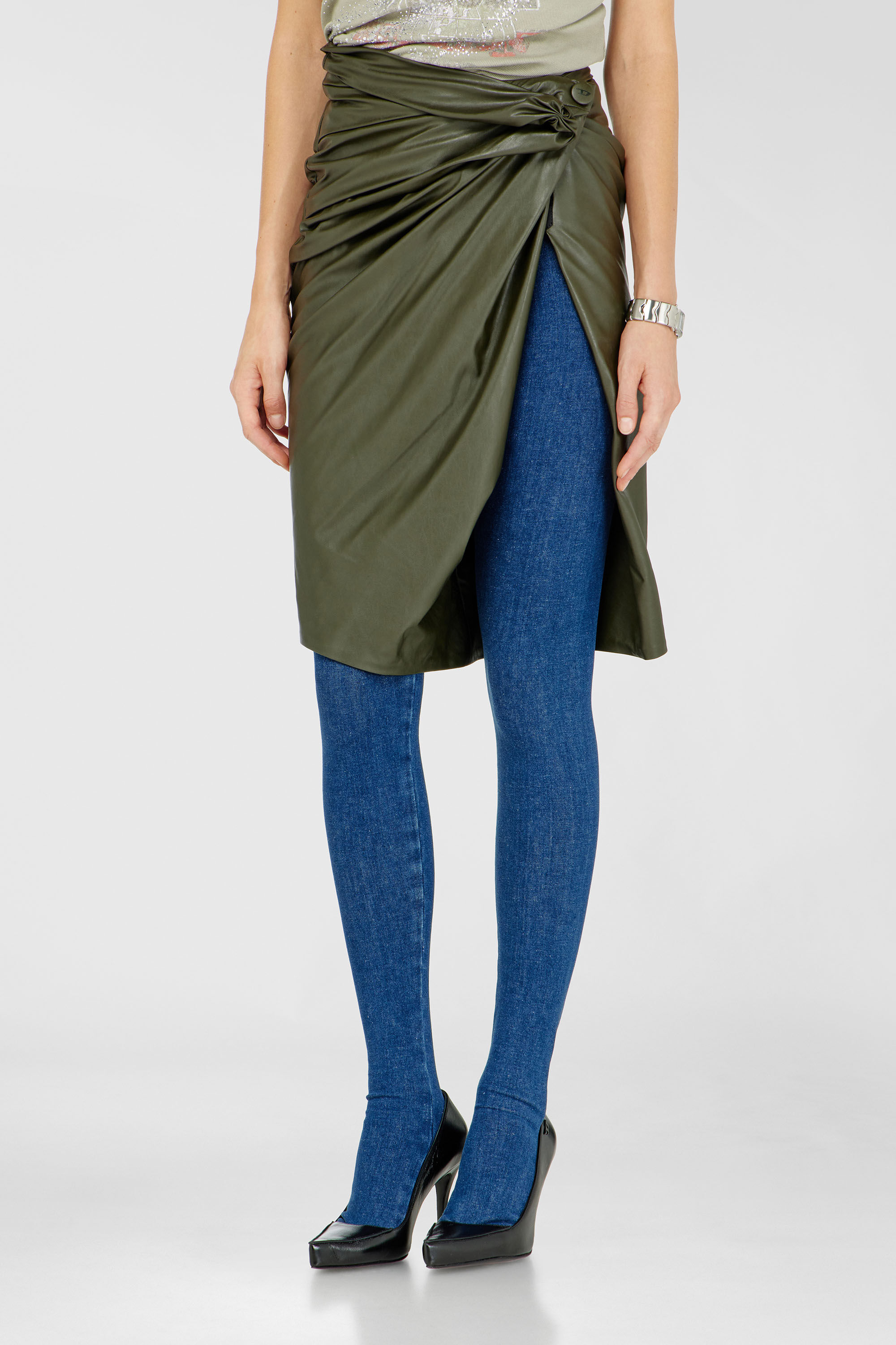 Diesel - O-DASLI, Woman's Draped pencil skirt with split in Military Green - 3