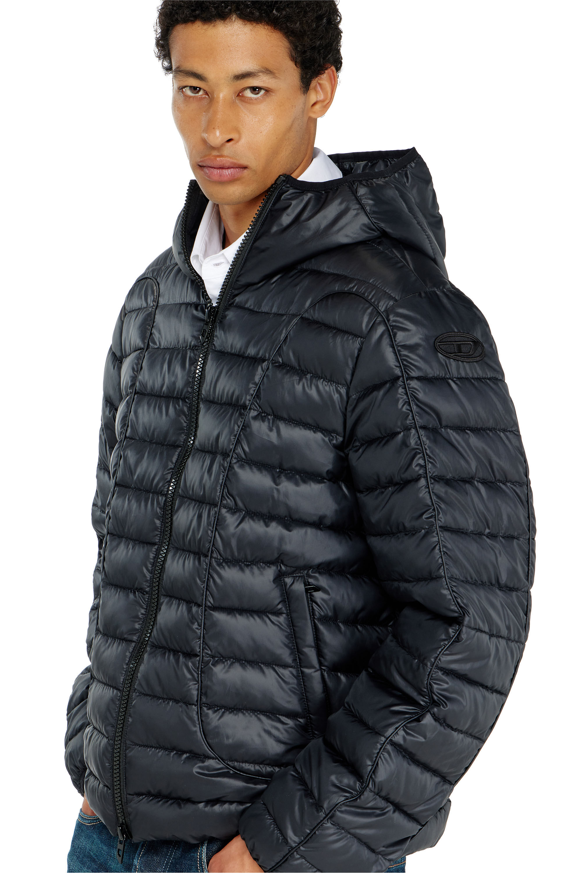 Diesel - W-STONE-WRD, Man's Puffer jacket with tonal piping in Black - 5