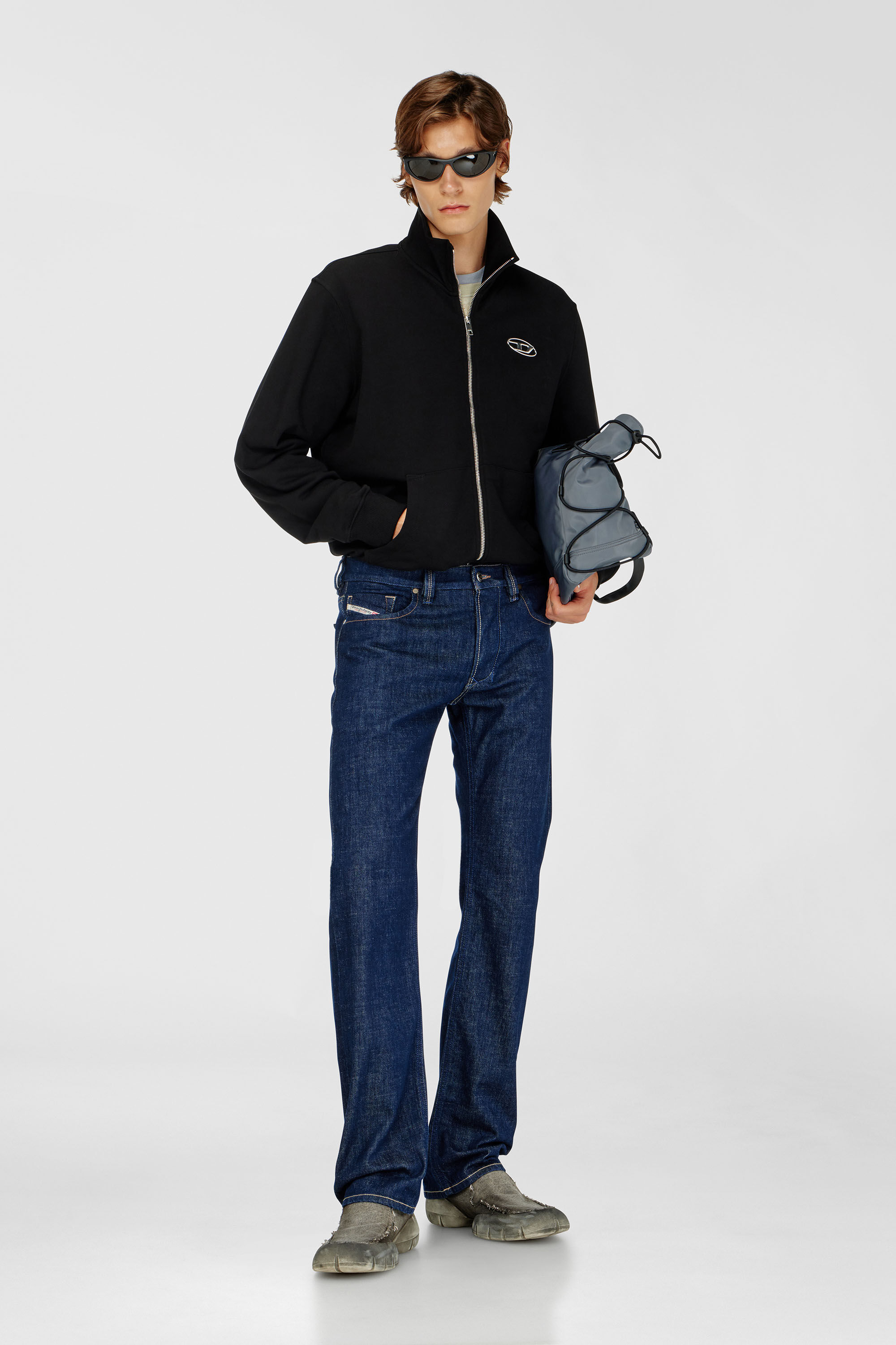 Men's Zip-up sweatshirt with metallic logo | Black | Diesel BG