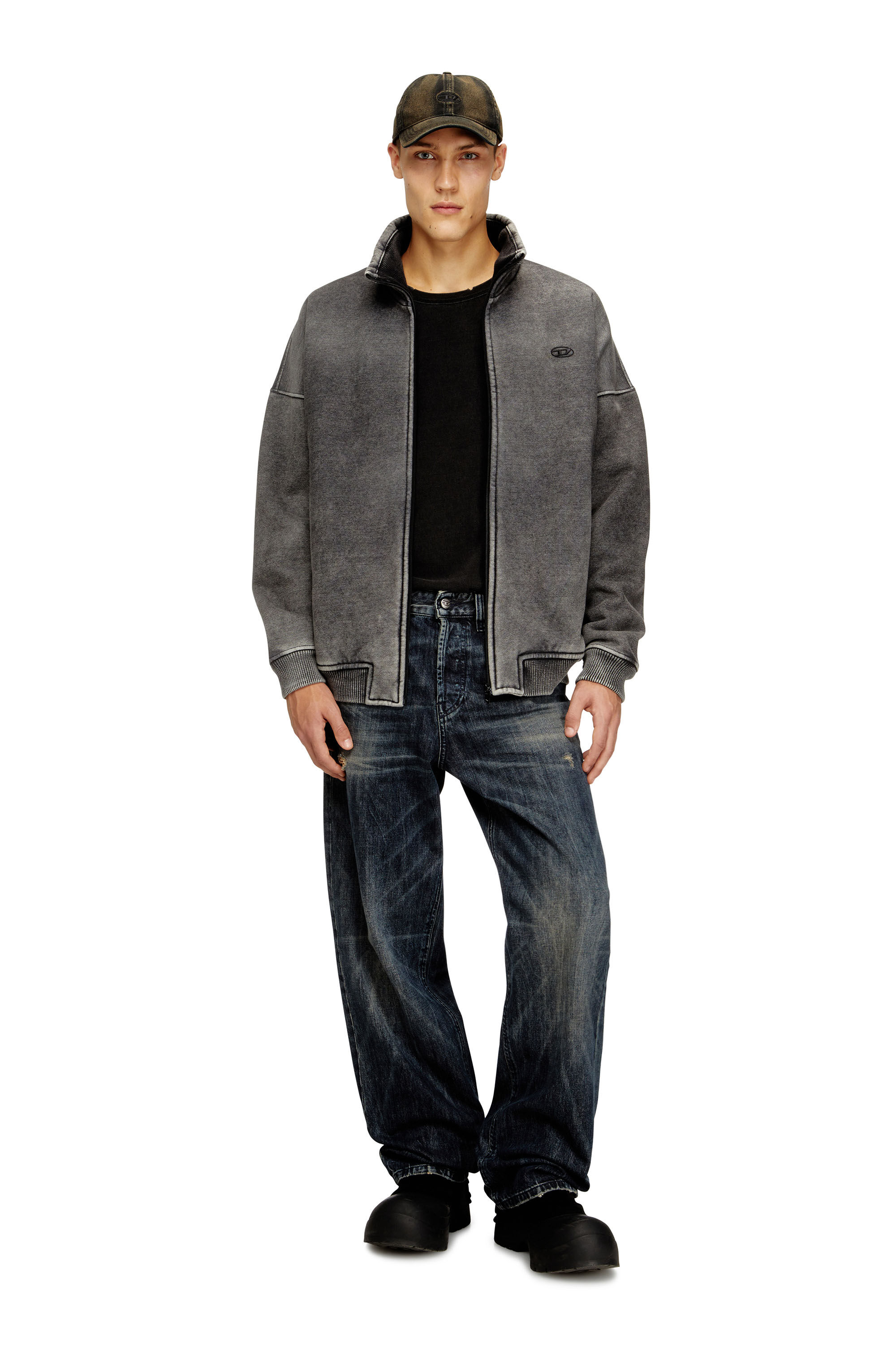 Diesel - S-BATEL-V1, Man's Teddy-lined zip jacket with denim effect in Grey - 1