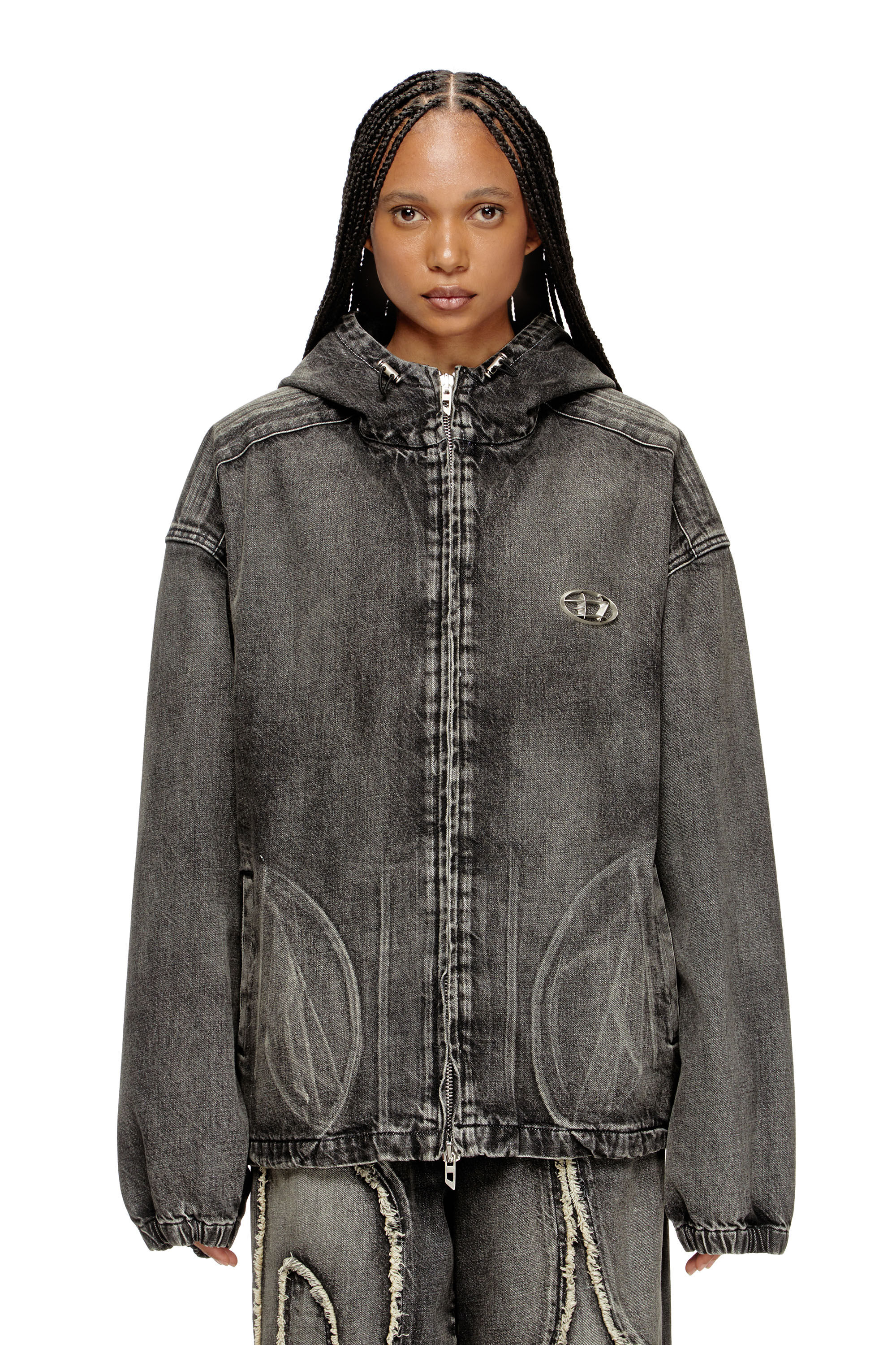 Diesel - THUGJACK, Unisex's Hooded jacket in faded denim in Black - 6