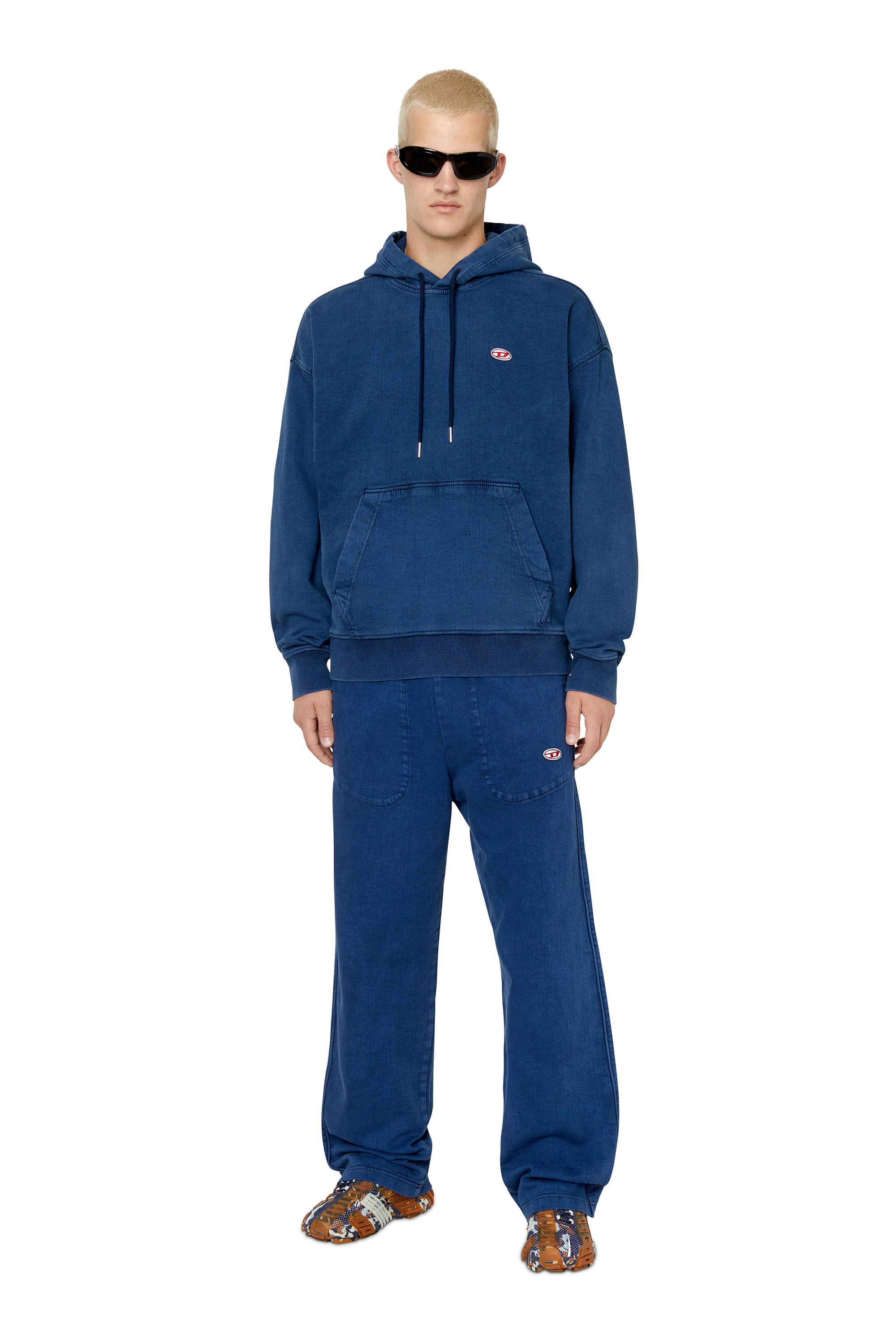 Diesel - D-UM-RIB TRACK DENIM HOODIE, Dark Blue - Image 1