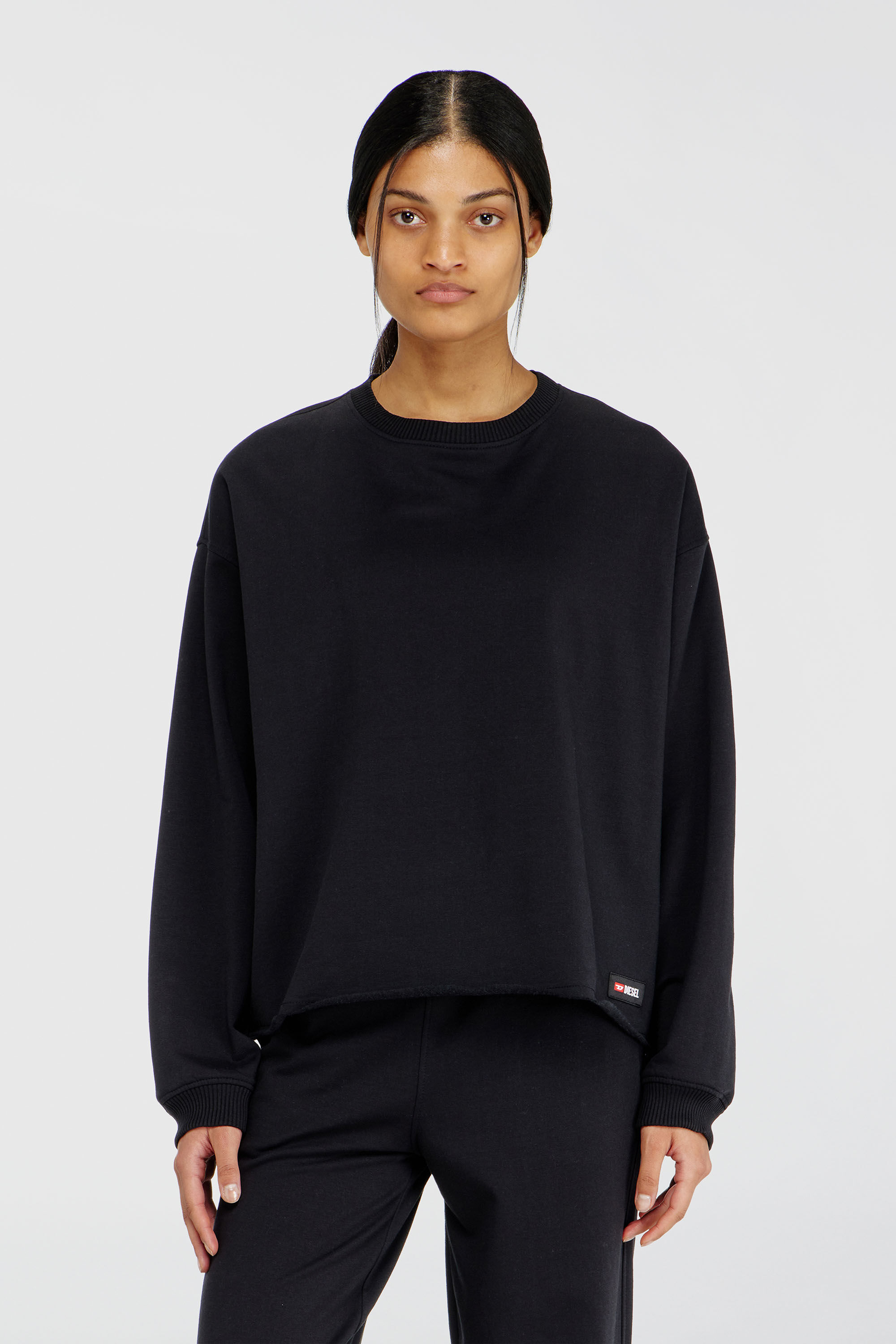 Diesel - PATRICIA-D-CORE, Woman's Peached sweatshirt with raw hem in Black - 3