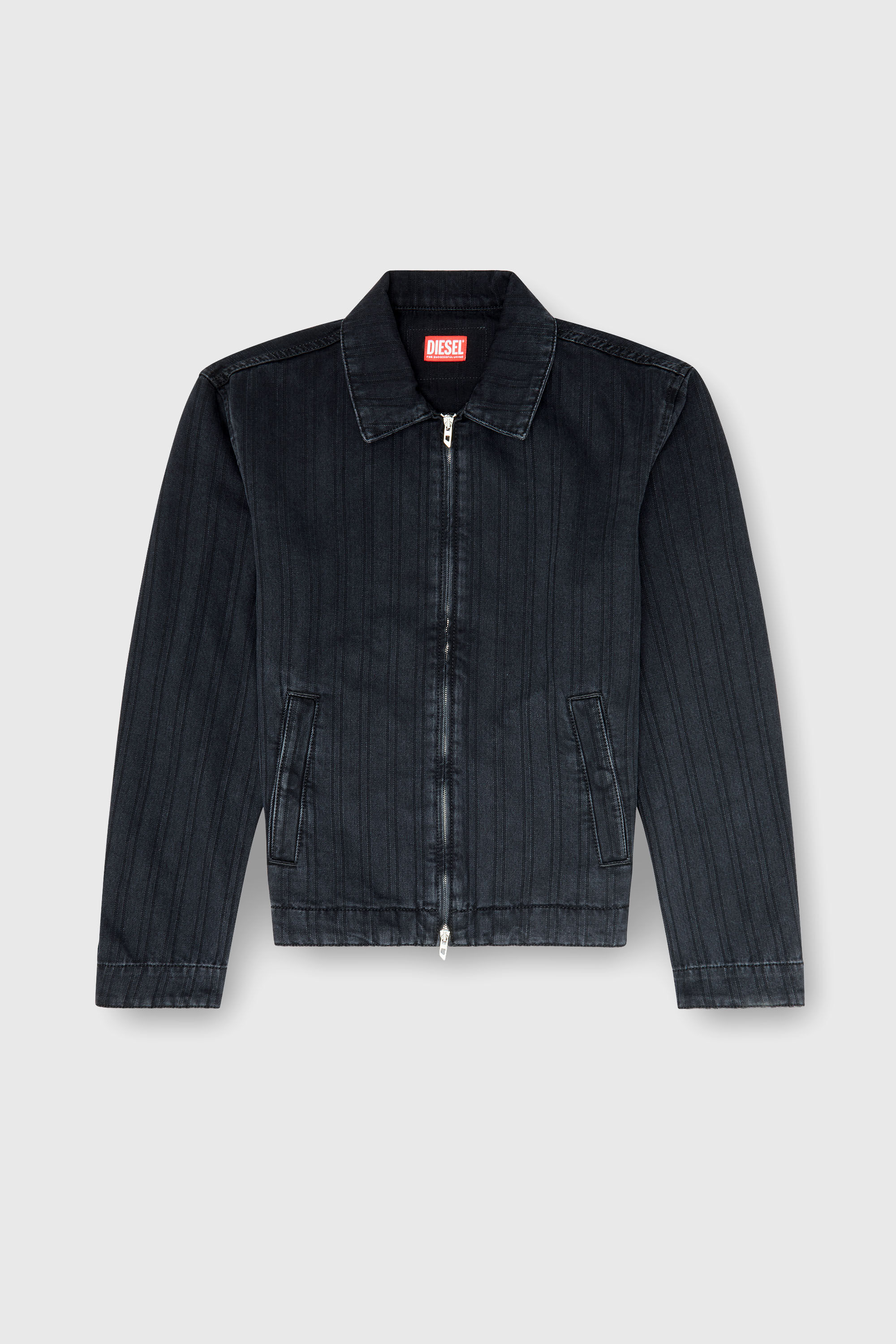 Diesel - D-ROHE, Man's Jacket in pinstripe denim in Black/Dark grey - 2