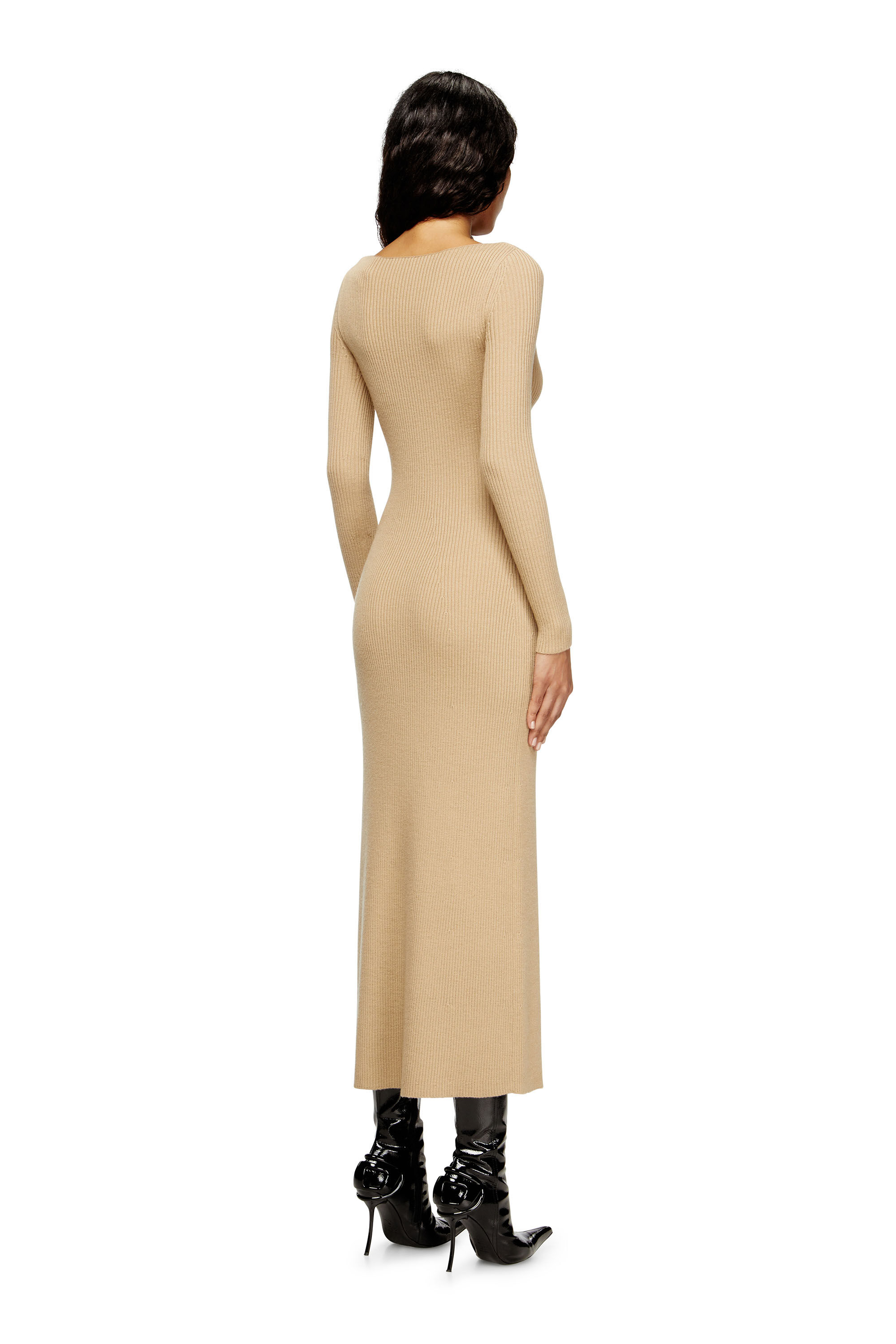 Diesel - M-OLONI, Woman's Midi wool dress with inlay in Light Brown - 4