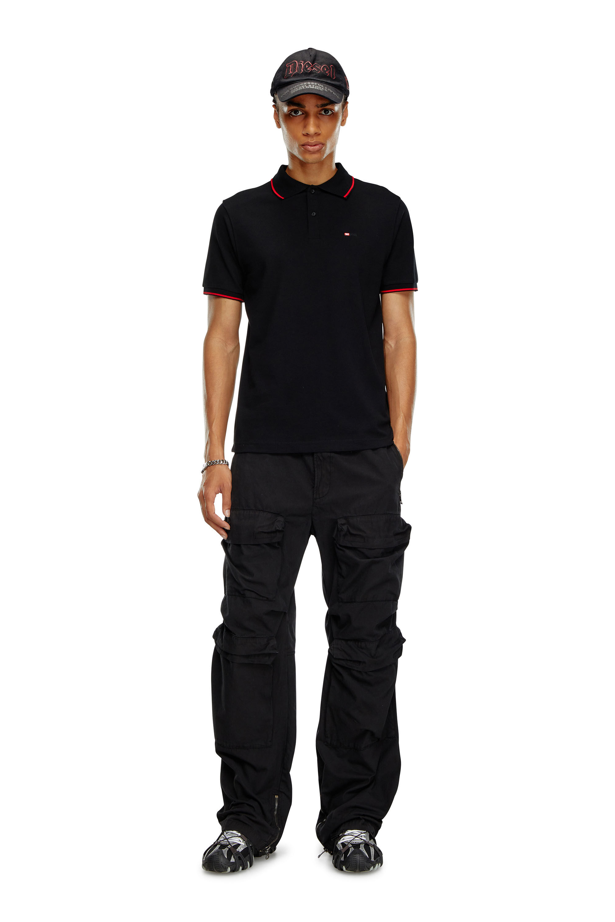 Diesel - T-FERRY-MICRODIV, Man's Polo shirt with micro Diesel embroidery in Black - 1