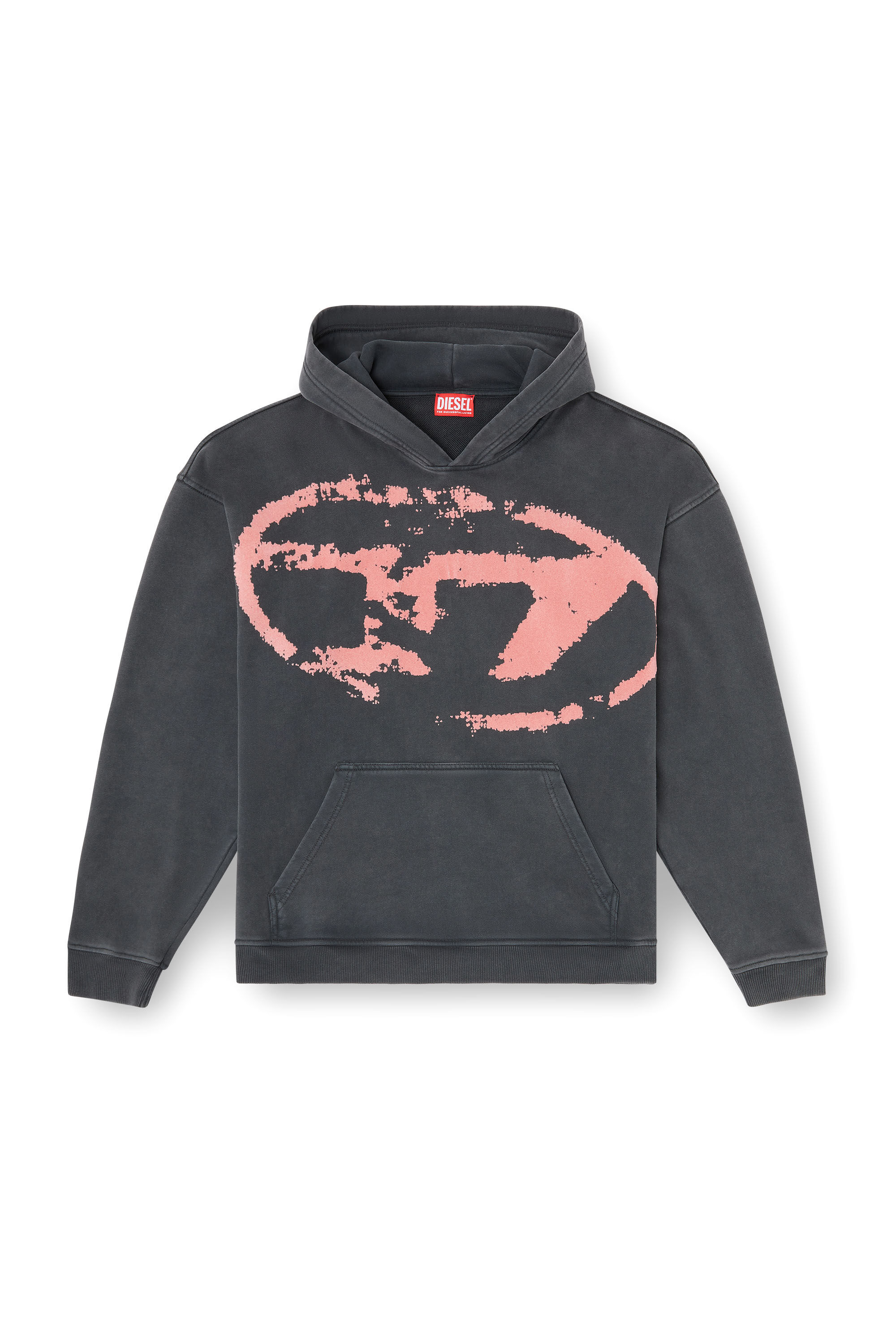 DIESEL ブラック&ピンク S-Boxt-Hood-R10 フーディ Men's Hoodie with flocked Oval D logo | Black | Diesel