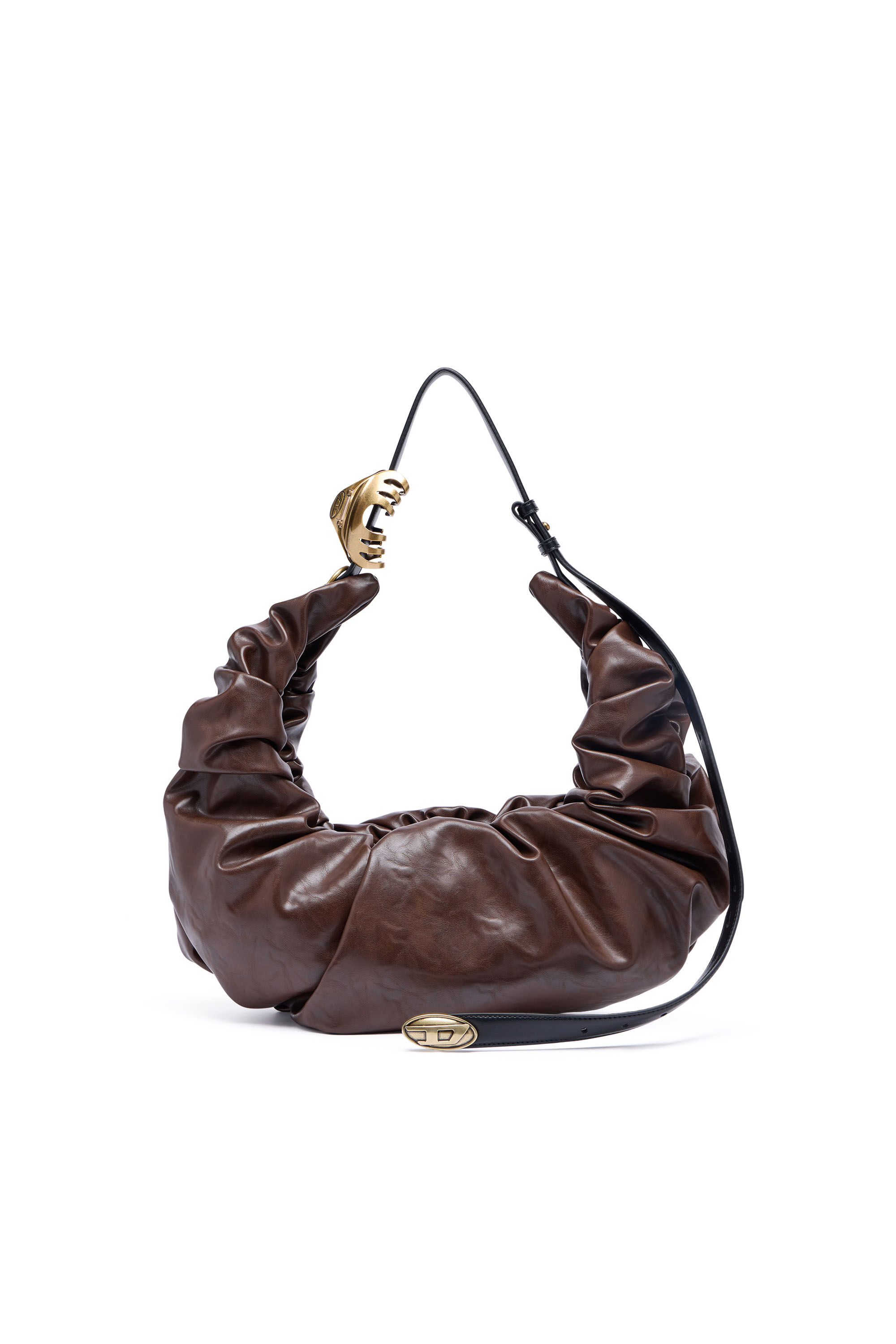 Diesel - GRAB-D HOBO L, Woman's Grab-D L-Large scrunched hobo bag in shiny PU in Brown - 1