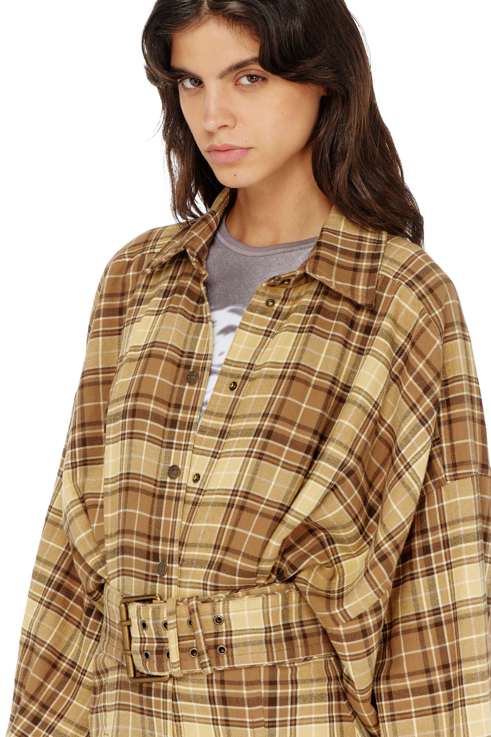 Diesel - D-EDALUS, Woman's Midi dress in check flannel with wide belt in null - 5