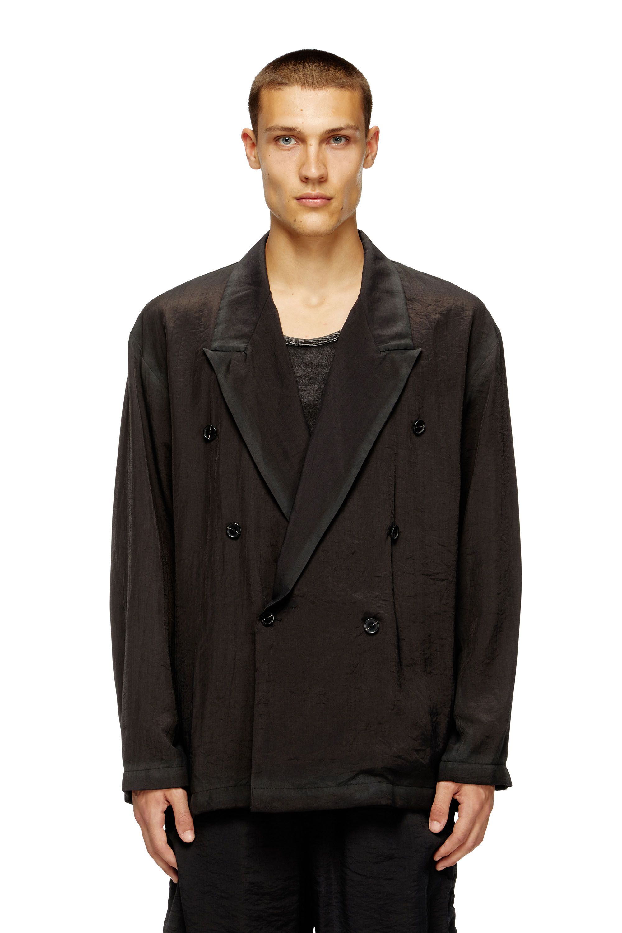 Diesel - J-KEYSERY, Man's Double-breasted blazer in wrinkled shell in Dark grey - 2