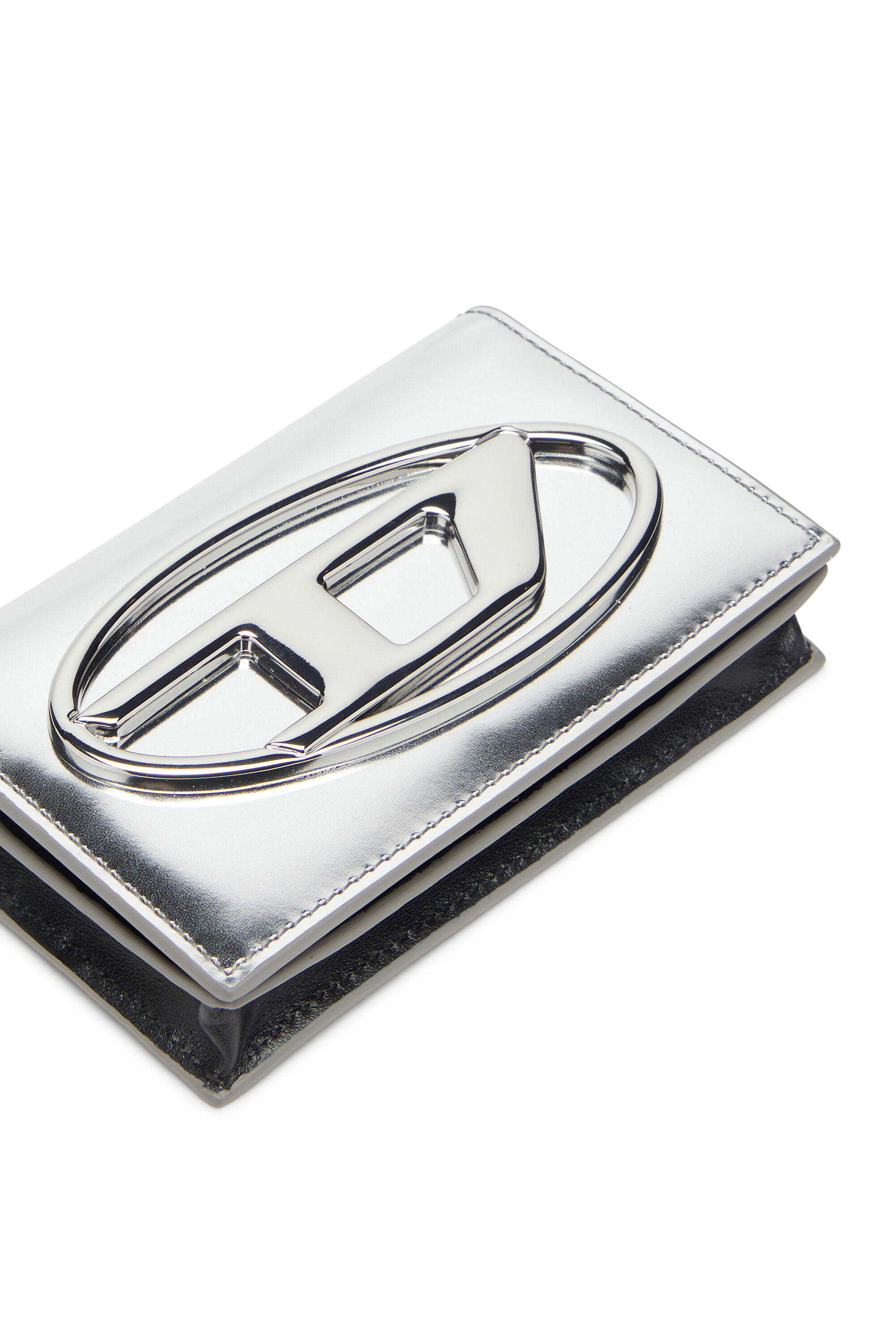 Diesel - 1DR CARD HOLDER IV, Woman's Metallic leather card holder in Silver - 4