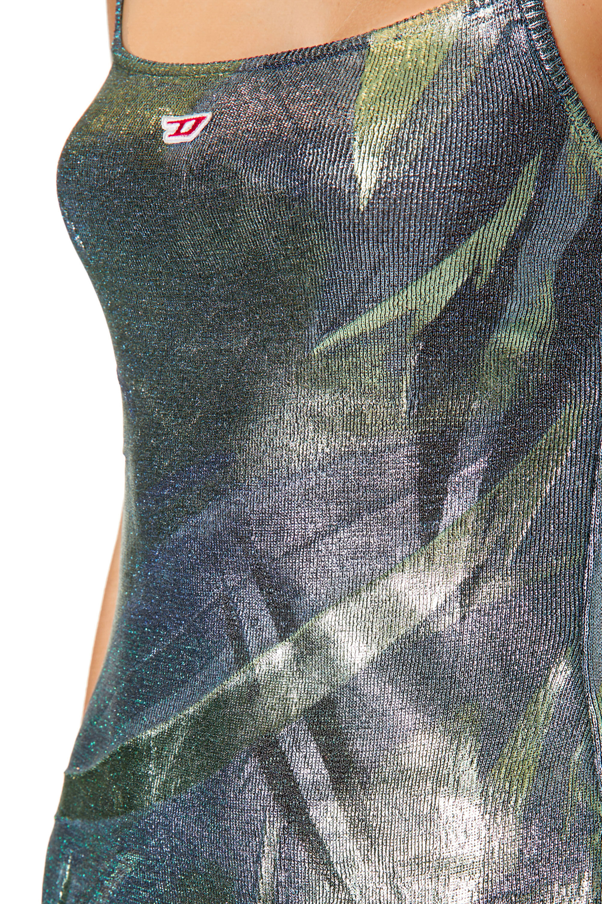 Diesel - M-AREAH, Woman's Mini dress in ribbed lurex in Blue/Green - 5