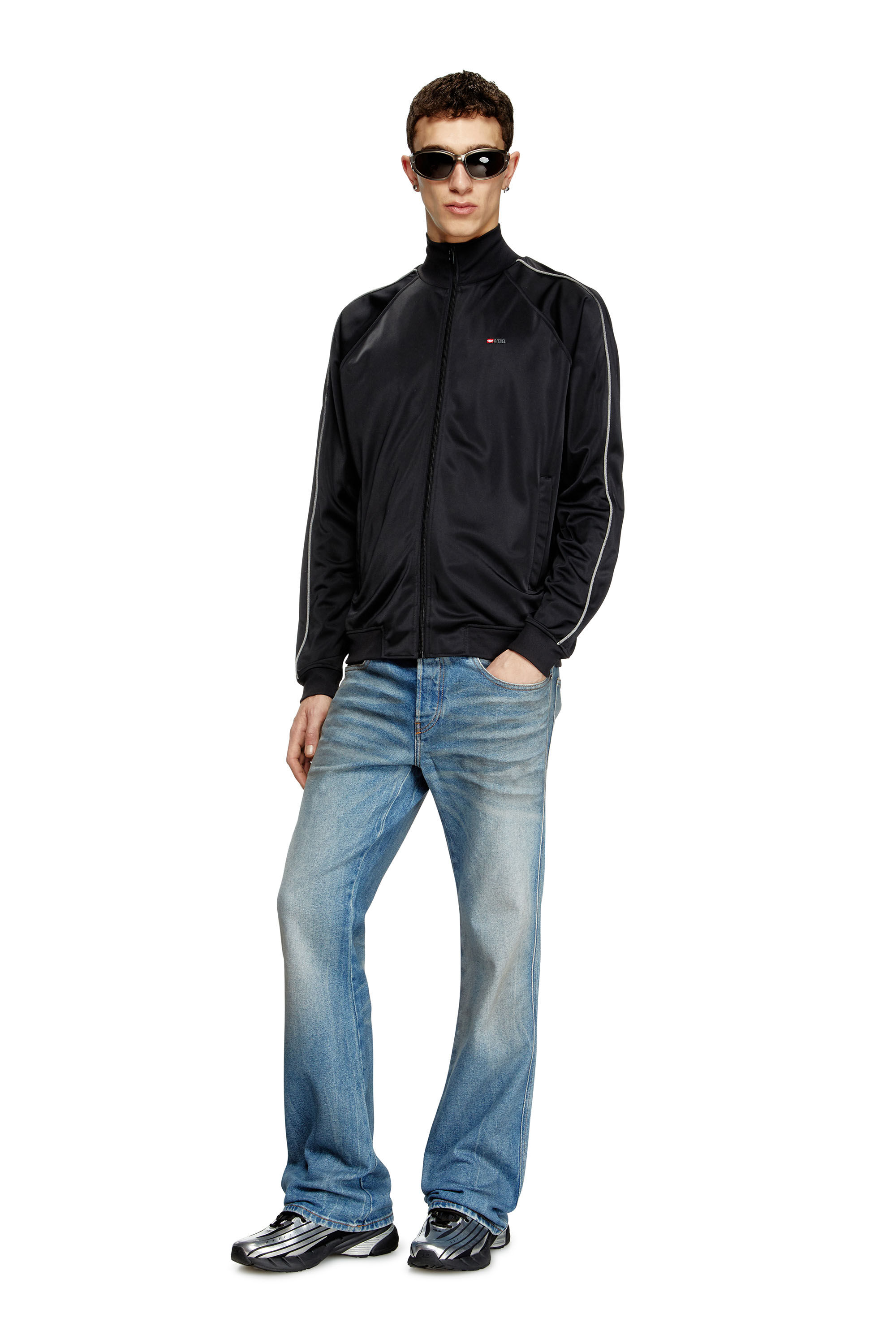 Diesel - S-RARMERO, Man's Track jacket with micro-logo embroidery in Black - 1