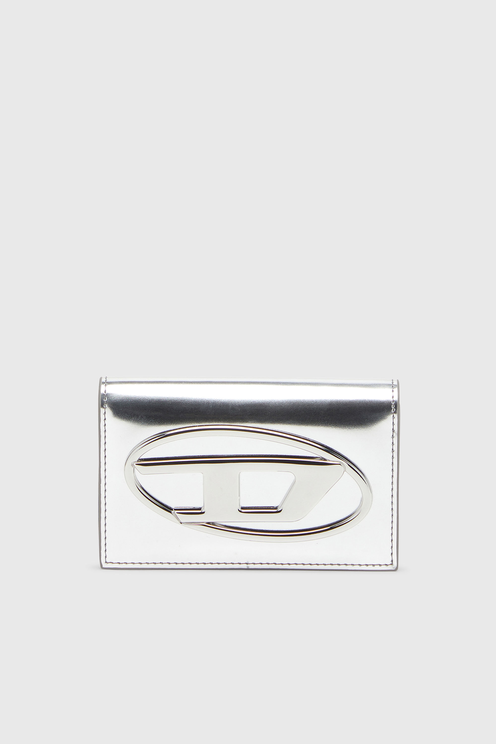 Diesel - 1DR CARD HOLDER IV, Woman's Metallic leather card holder in Silver - 1
