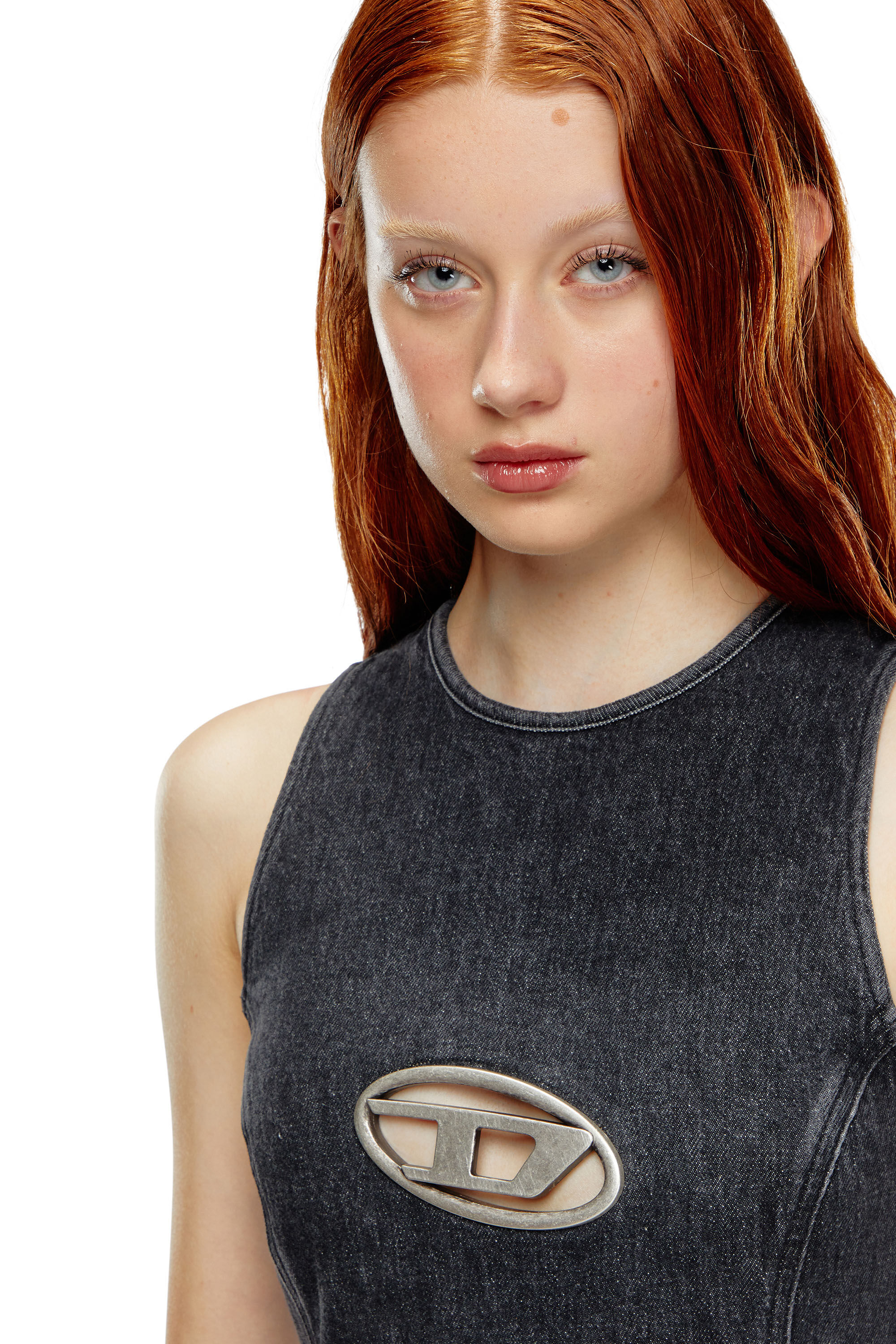 Women's Denim mini dress with Oval D plaque | Black | Diesel
