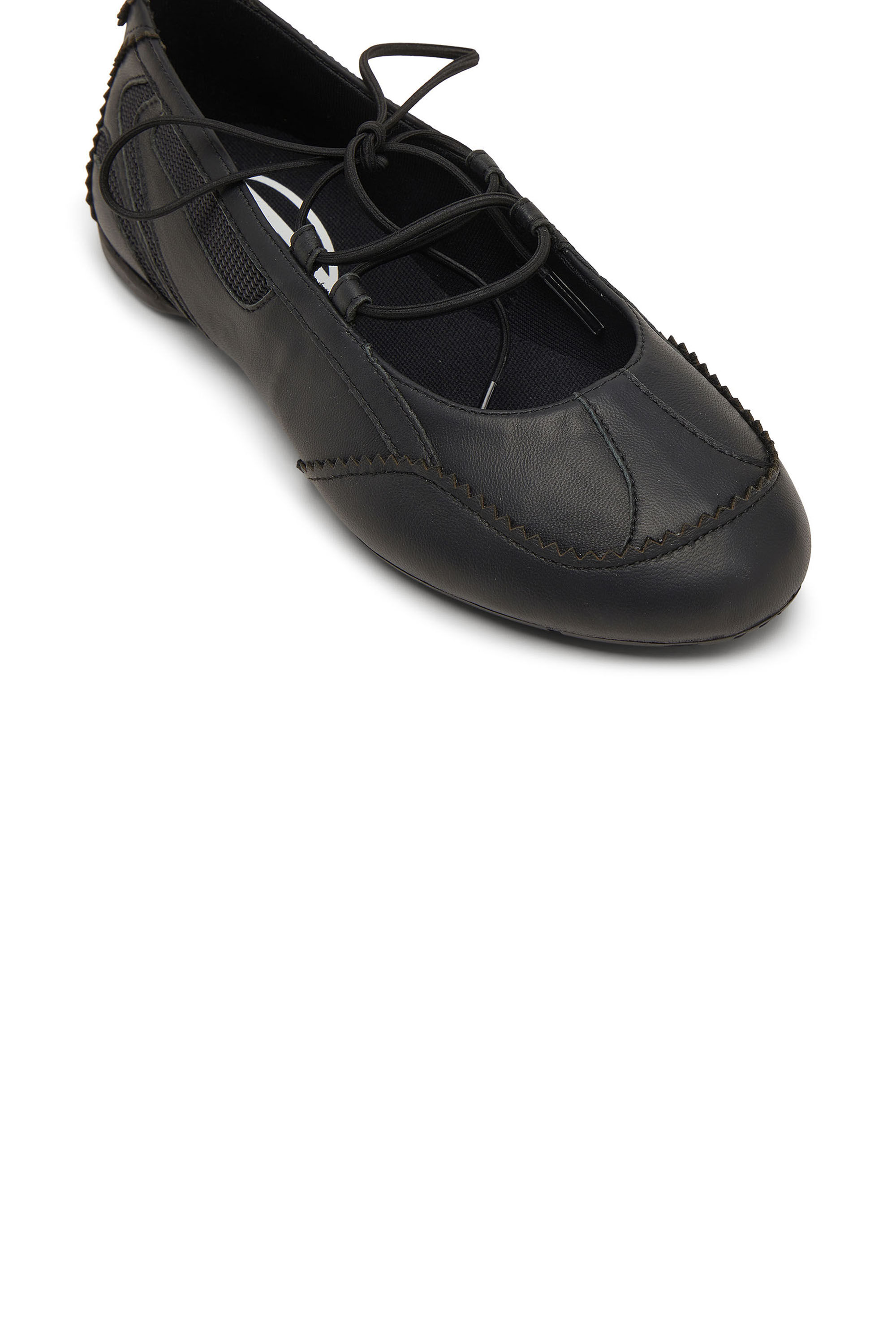 Diesel - D-MILE BALLERINA LACE UP W, Woman's D-Mile-Lace-up ballet flats in leather and mesh in Black - 6