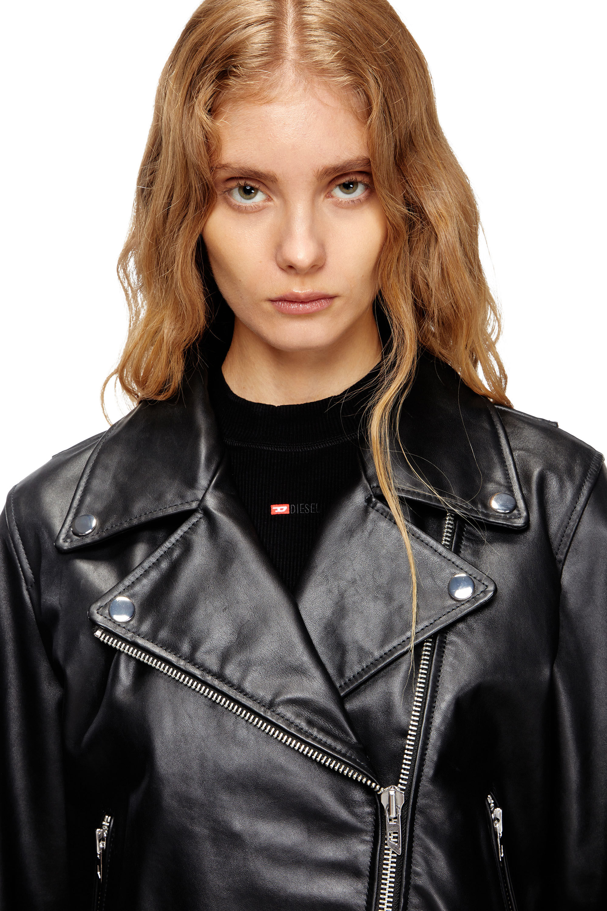 Diesel - L-UNATIC, Woman's Biker jacket in waxed leather in null - 5