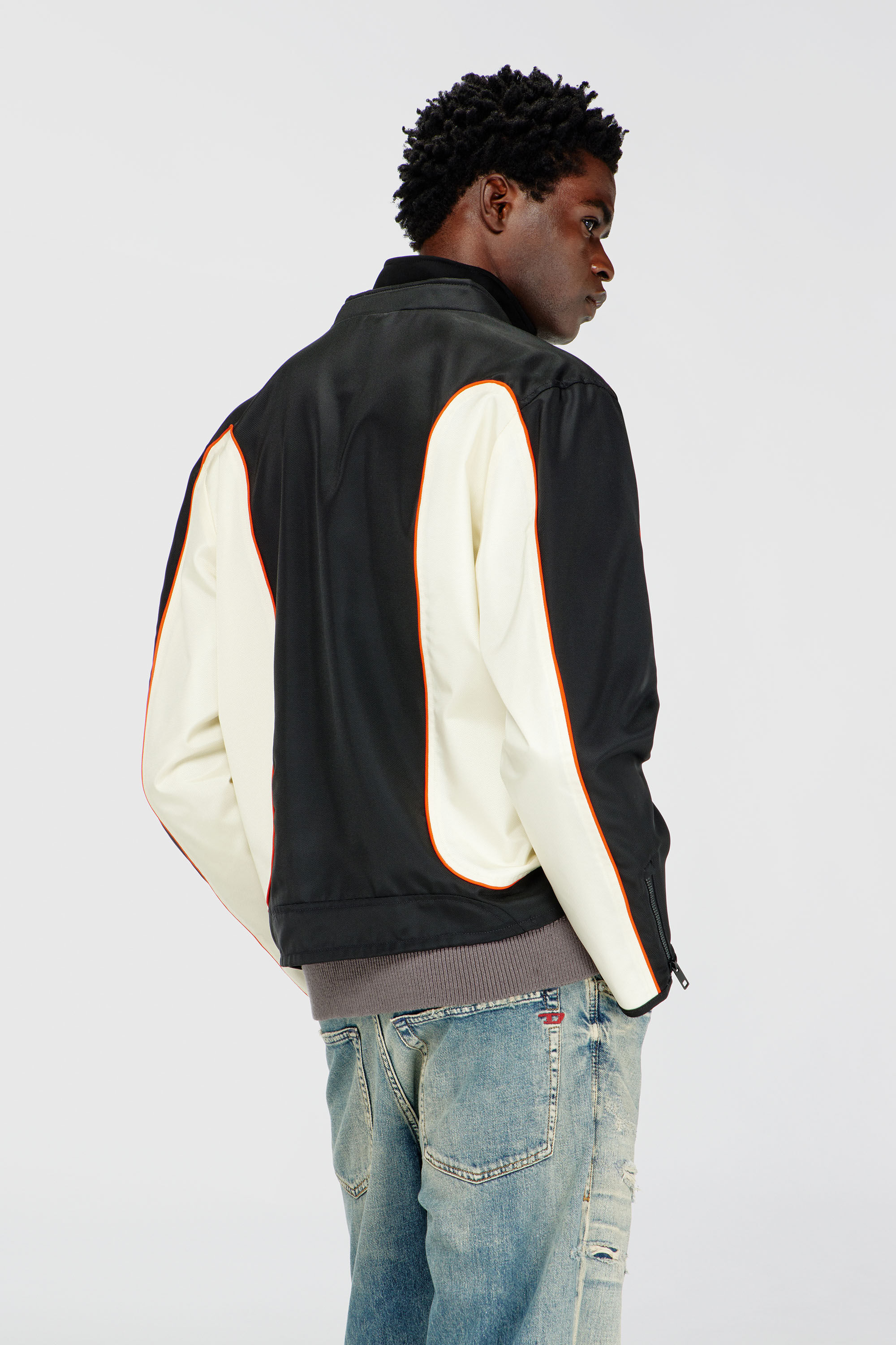 Diesel - J-BLINK-WRD, Man's Nylon jacket with color block and piping details in Black/White - 4