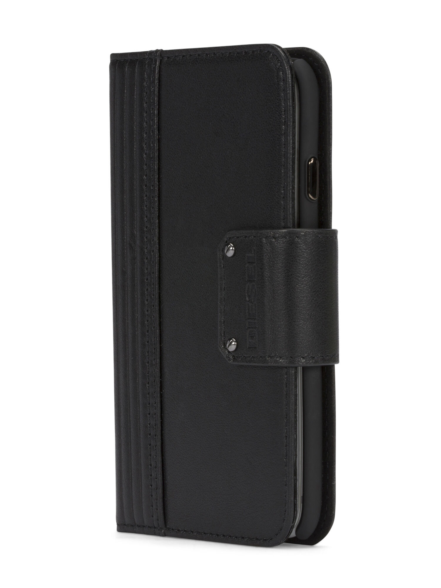 Diesel - BLACK LINED LEATHER IPHONE 8 PLUS/7 PLUS FOLIO, Unisex's Black leather folio, iPhone 8 Plus/7 Plus in Black - 2