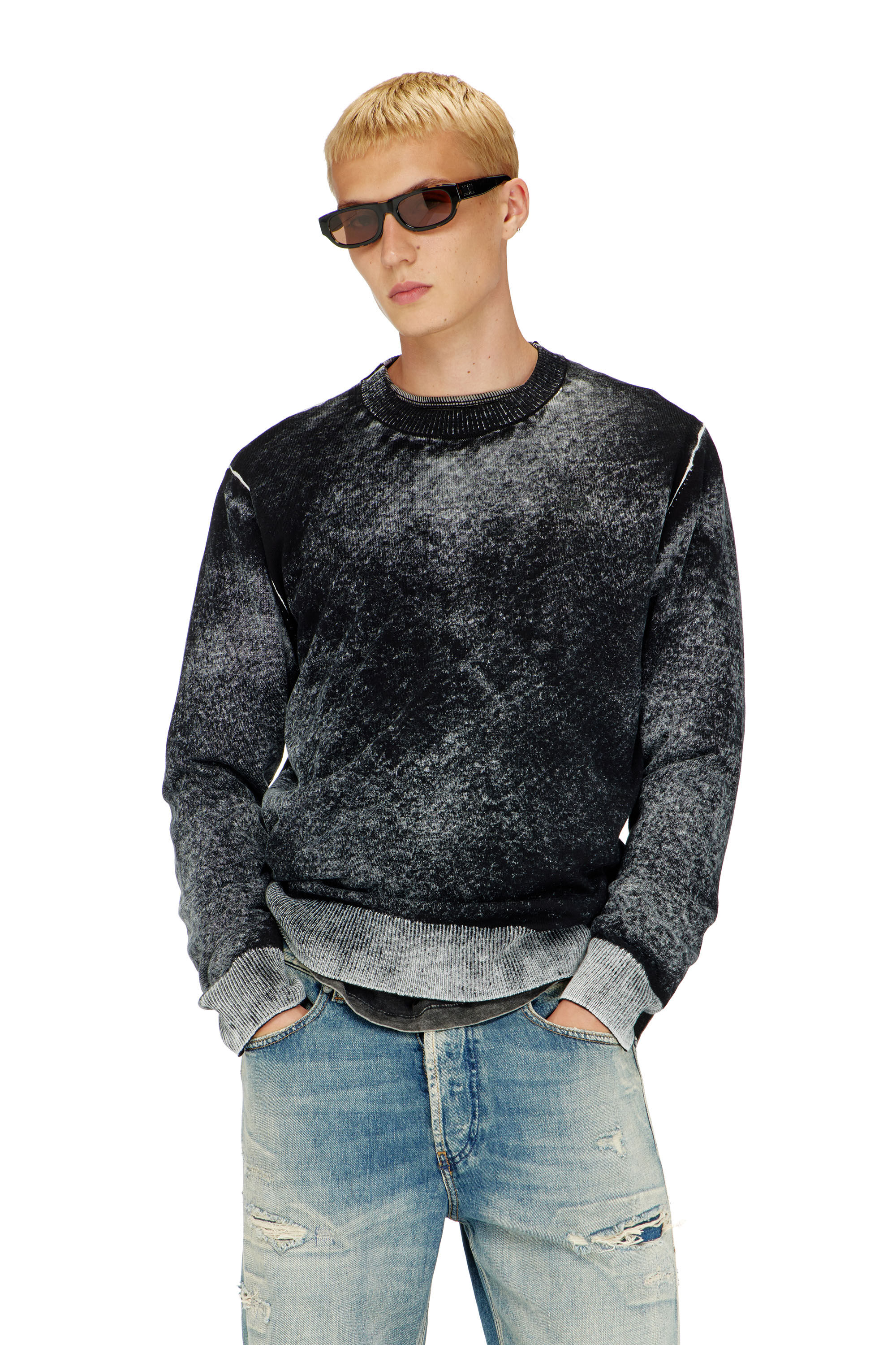Diesel - K-LAURENT, Man's Jumper with faded reverse print in Black - 3
