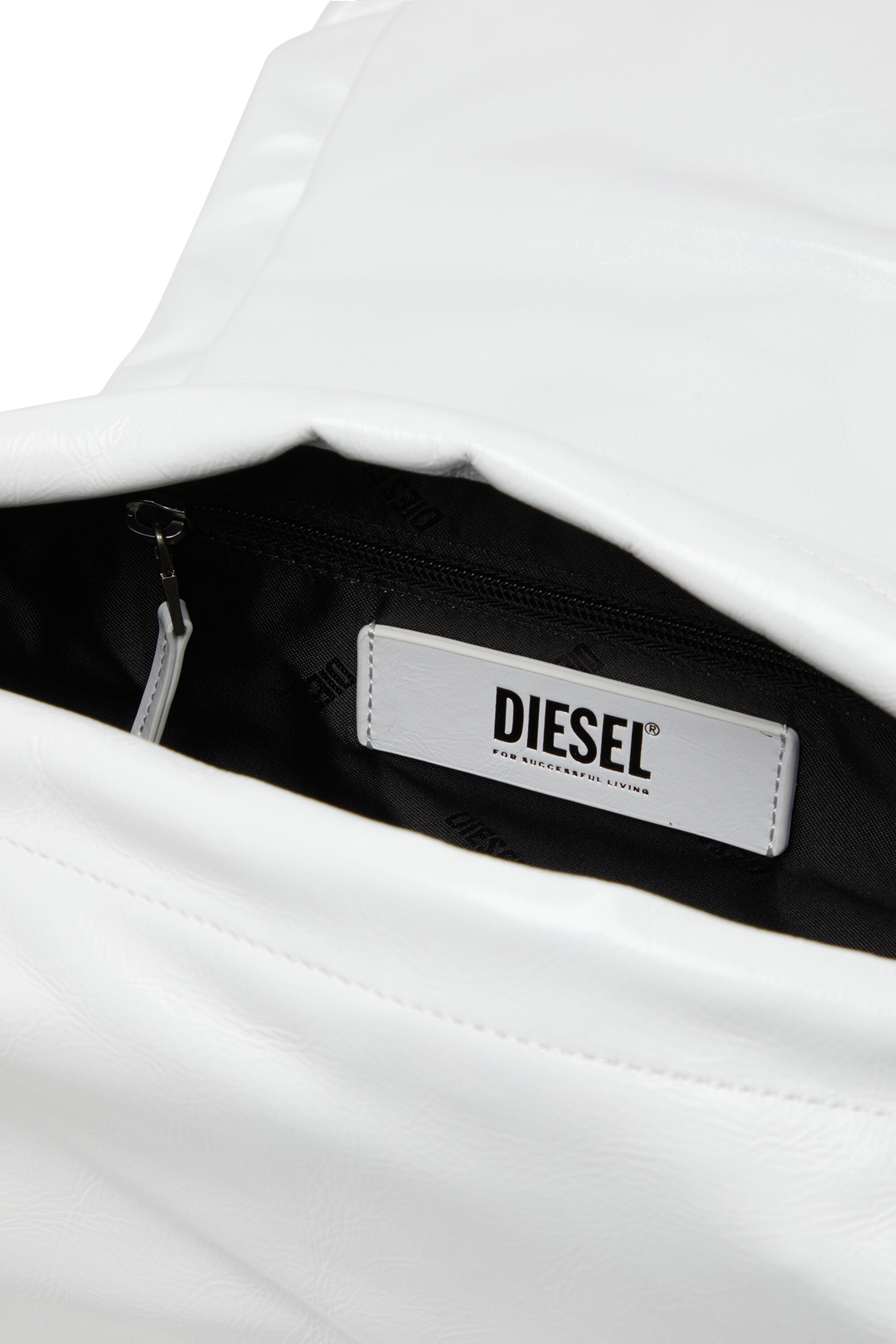 Diesel - SCRUNCH-D SHOULDER M, Woman's Scrunch-D M-Borsa a spalla in pelle lucida in White - 5