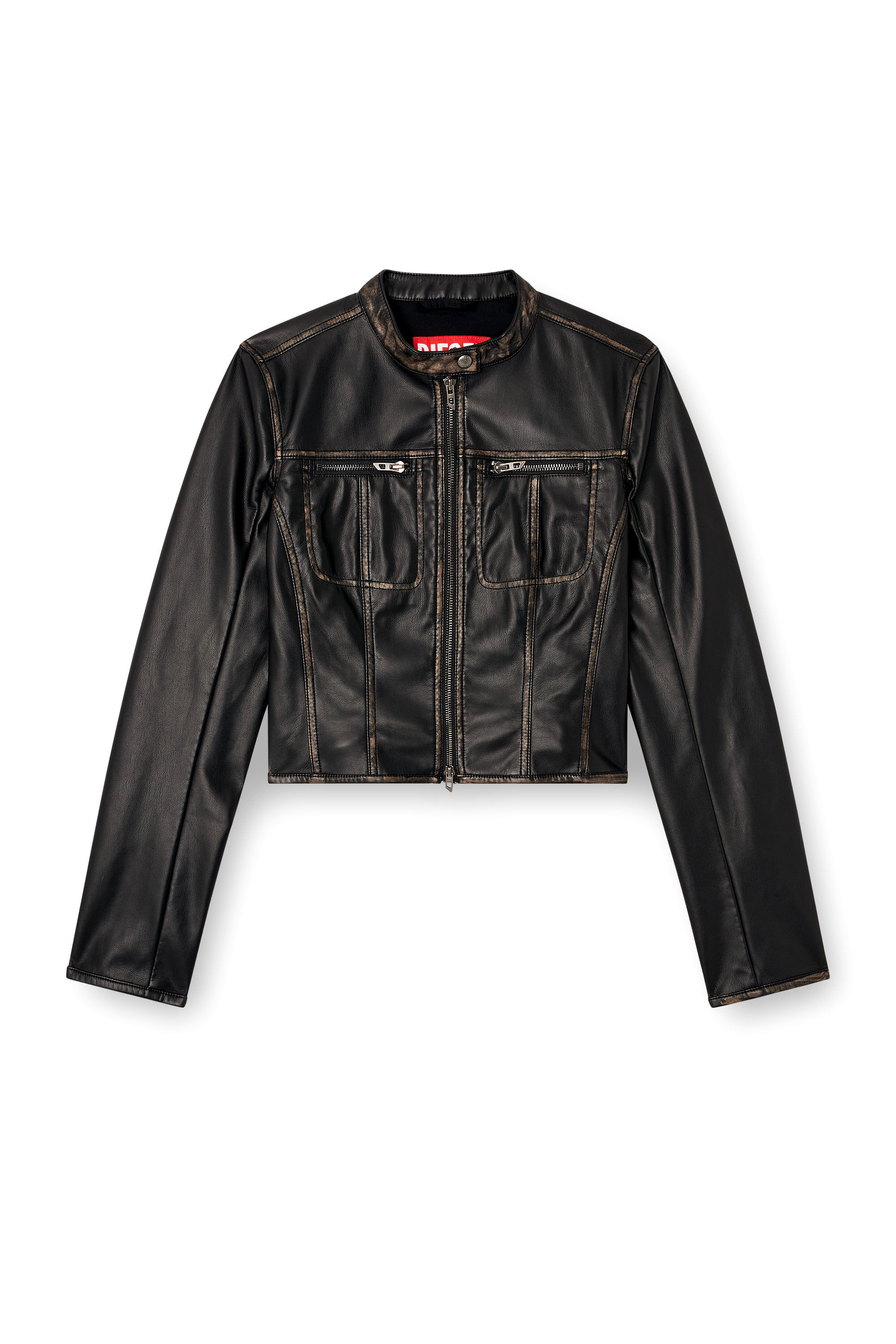 ジャケット DIESEL Woman Jacket Black A166600IKAR 900 Women's Cropped distressed biker jacket | Black | Diesel