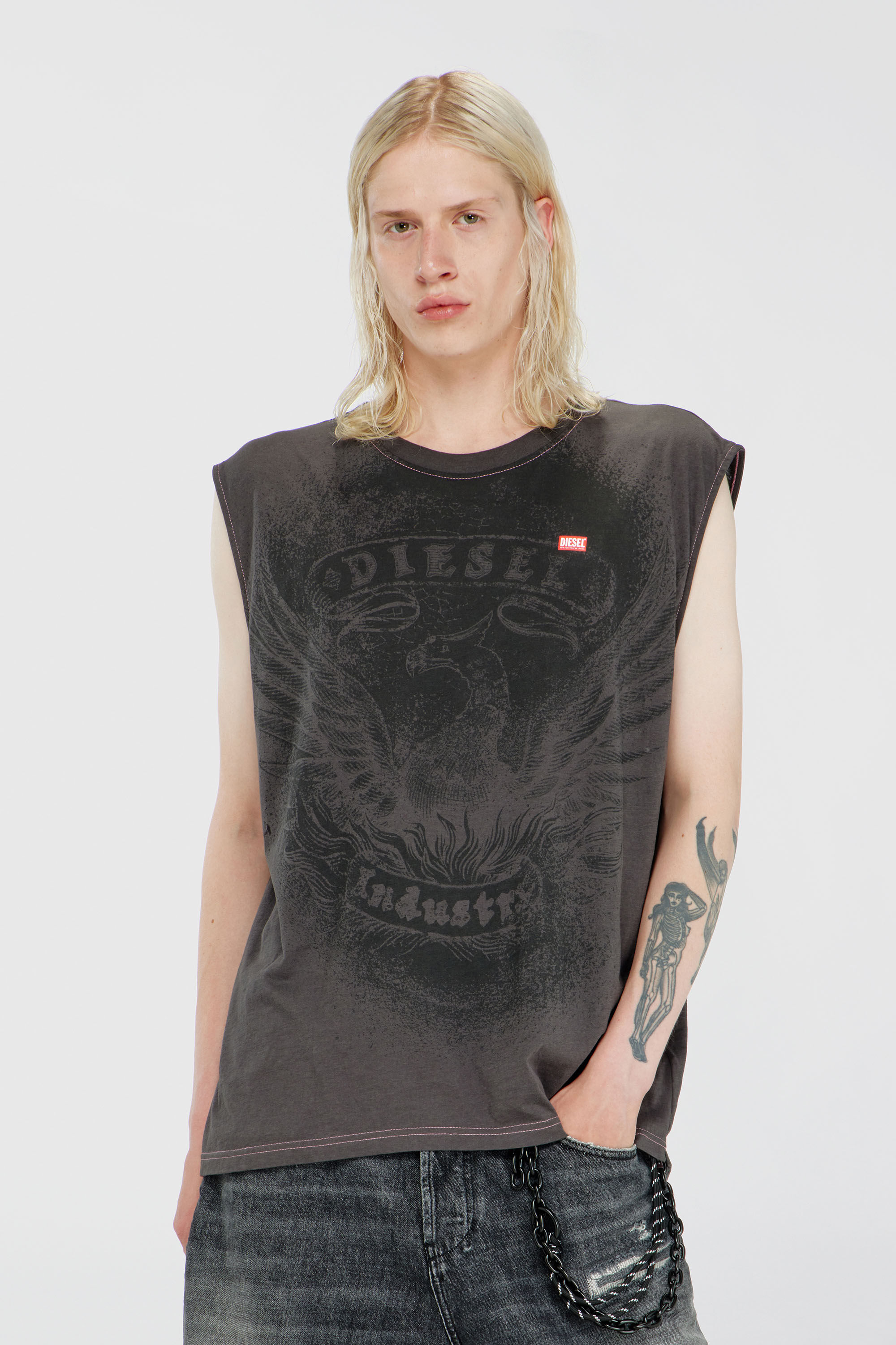 Diesel - T-BOXT-SL-NOTCH, Man's Sleeveless top in cotton with tonal graphic in Dark grey - 3