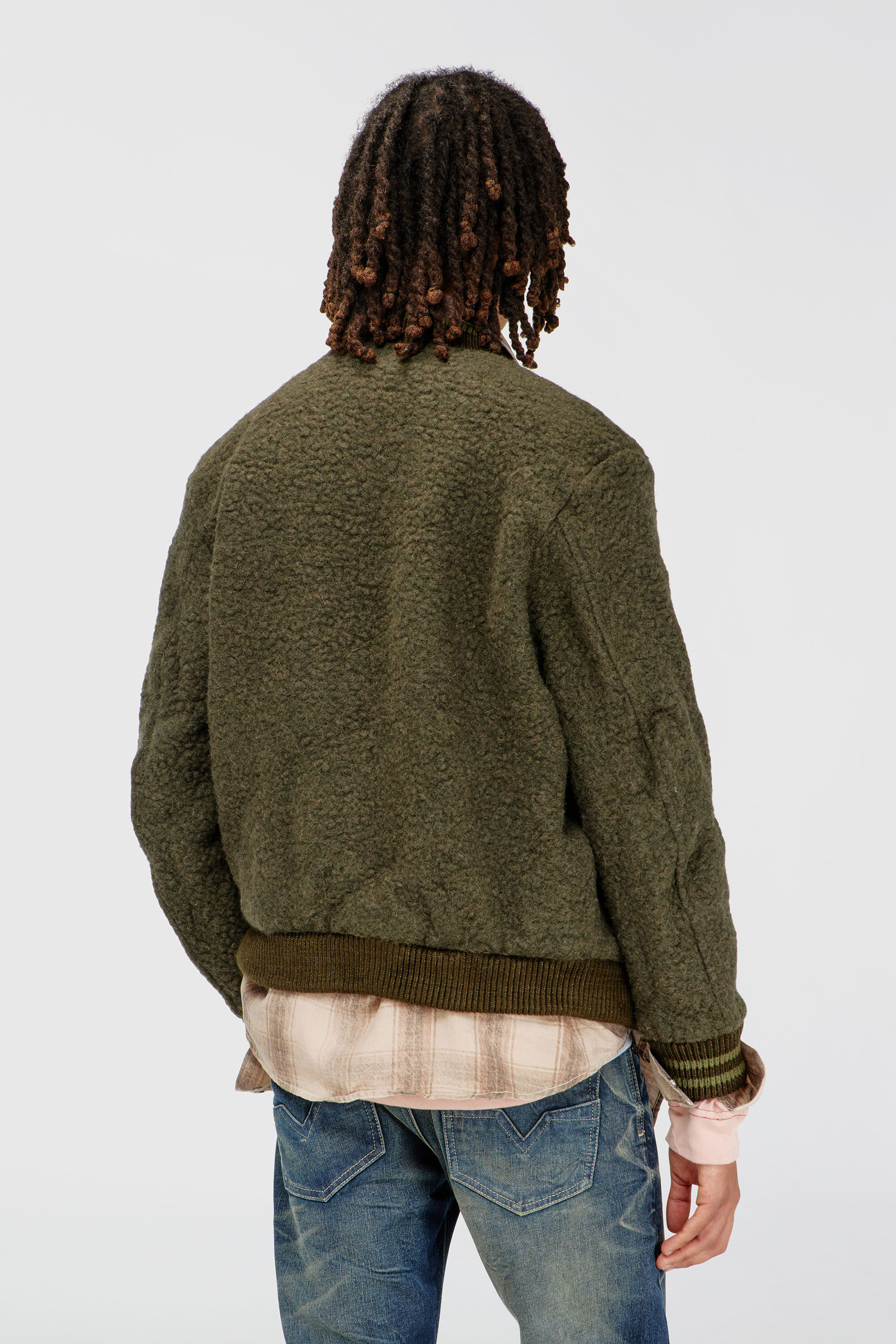 Diesel - S-REDS, Man's Whool mix bomber jacket with ribbed trims in Military Green - 4