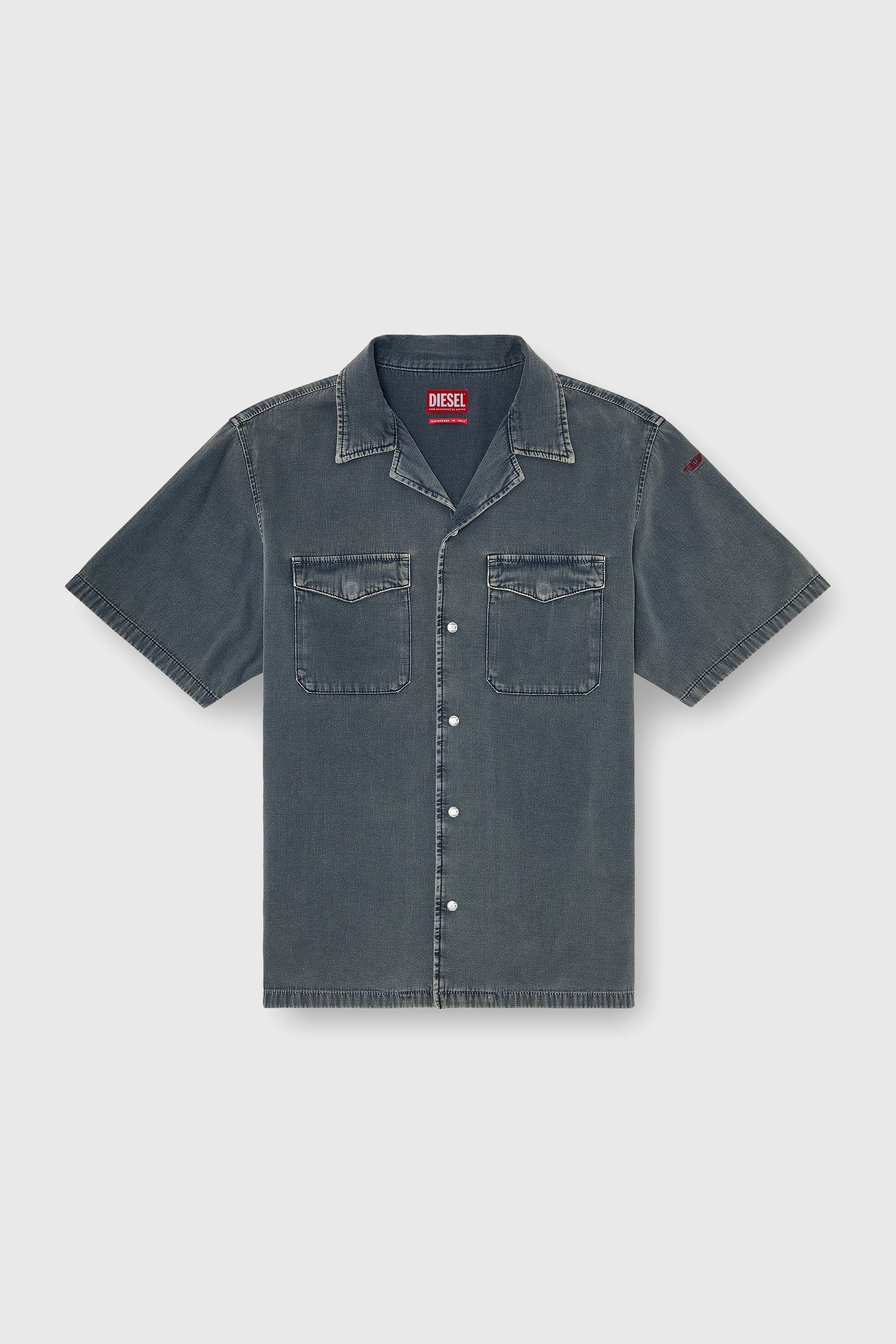 Diesel - D-NABIL-P, Man's Bowling shirt in coloured denim in Dark grey - 2