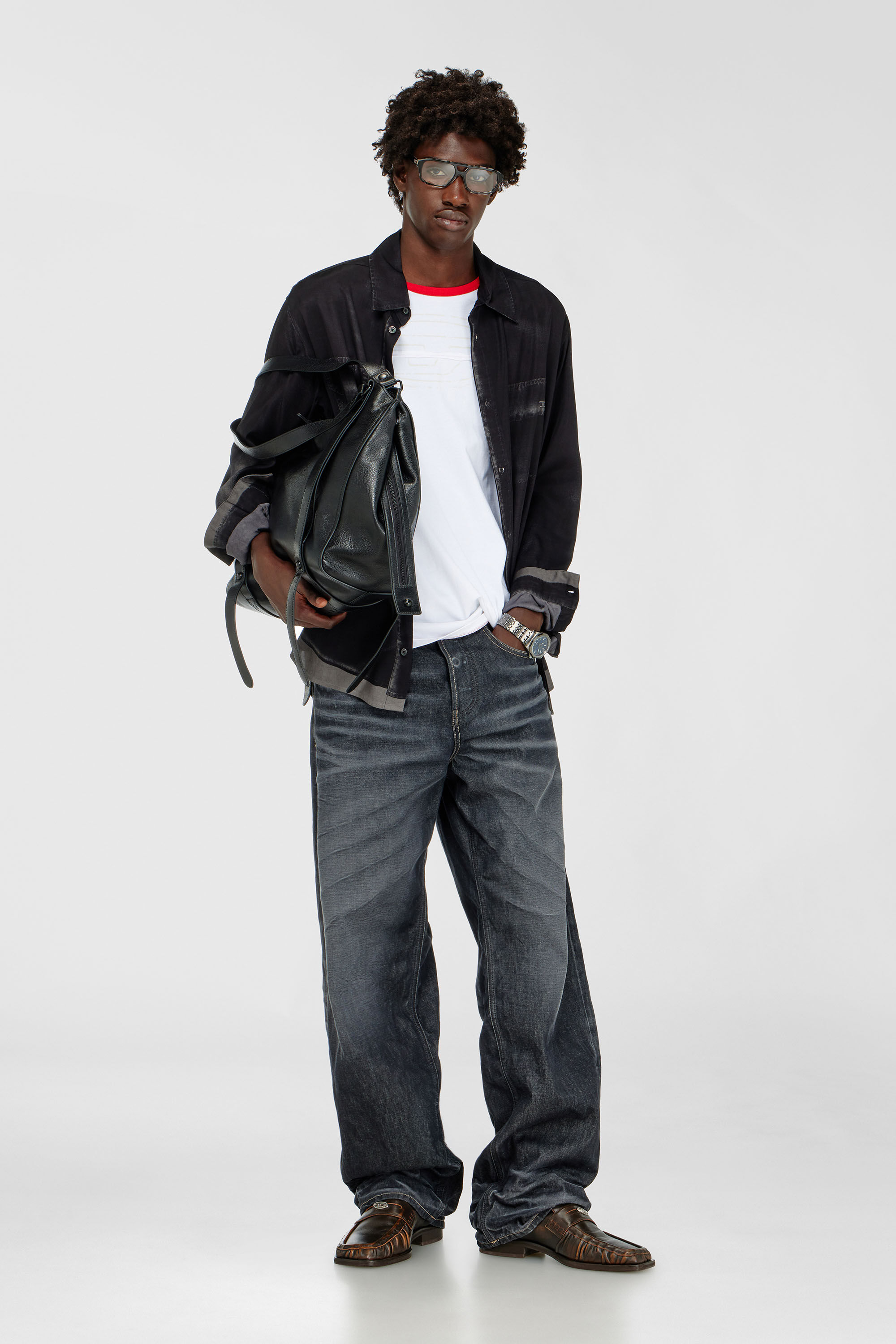 Diesel - T-ADJUST-CUT-OD, Man's T-shirt with sectioned Oval D in White - 1