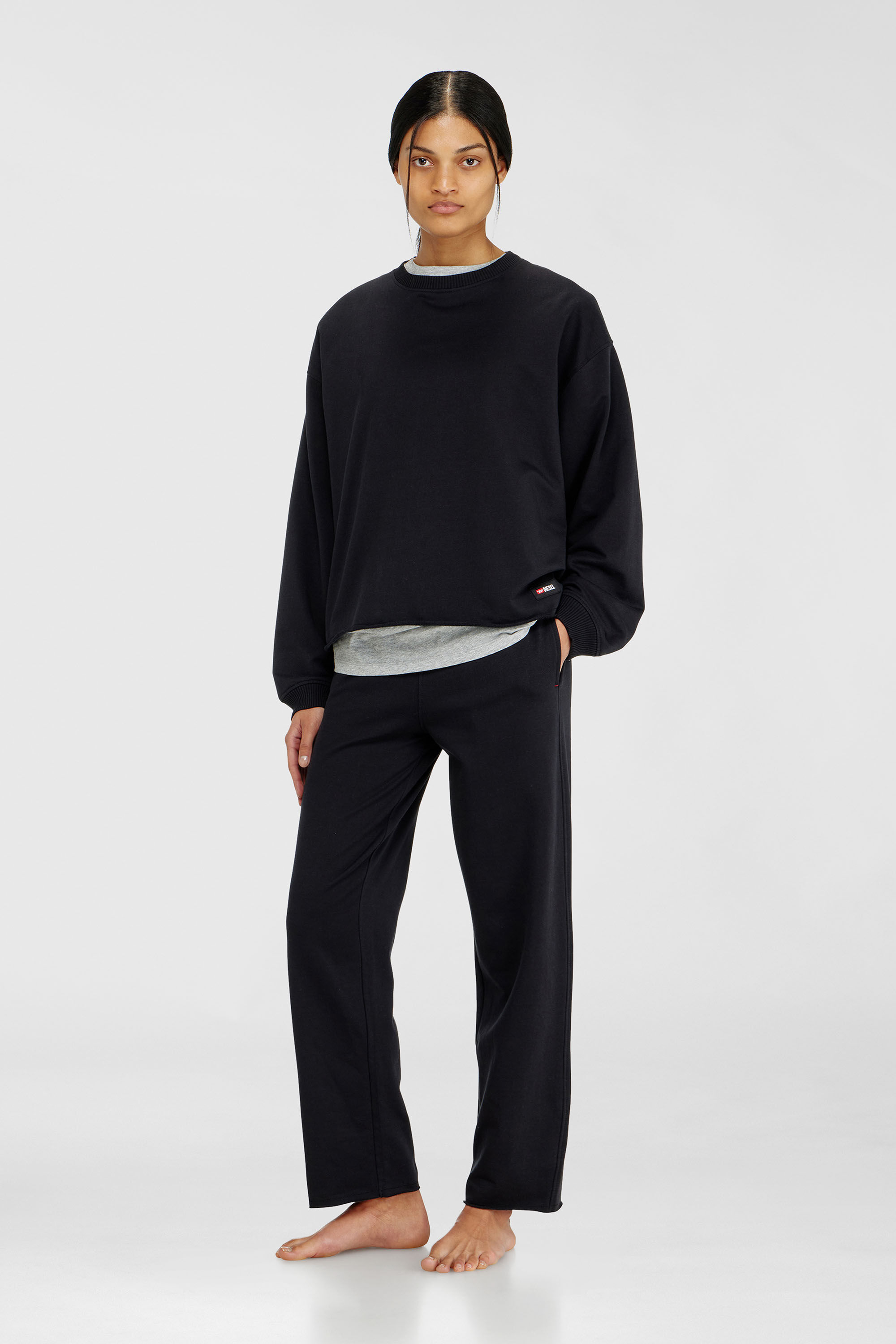 Diesel - PATRICIA-D-CORE, Woman's Peached sweatshirt with raw hem in Black - 1