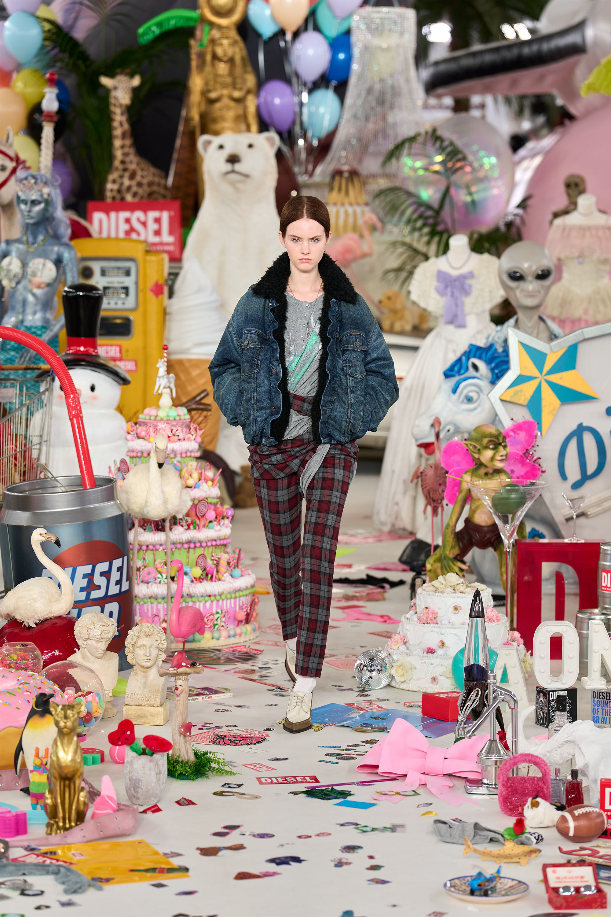 Diesel - J-VOXA-CHECK, Woman's Playsuit in jersey and check wool in Red/Grey - 6