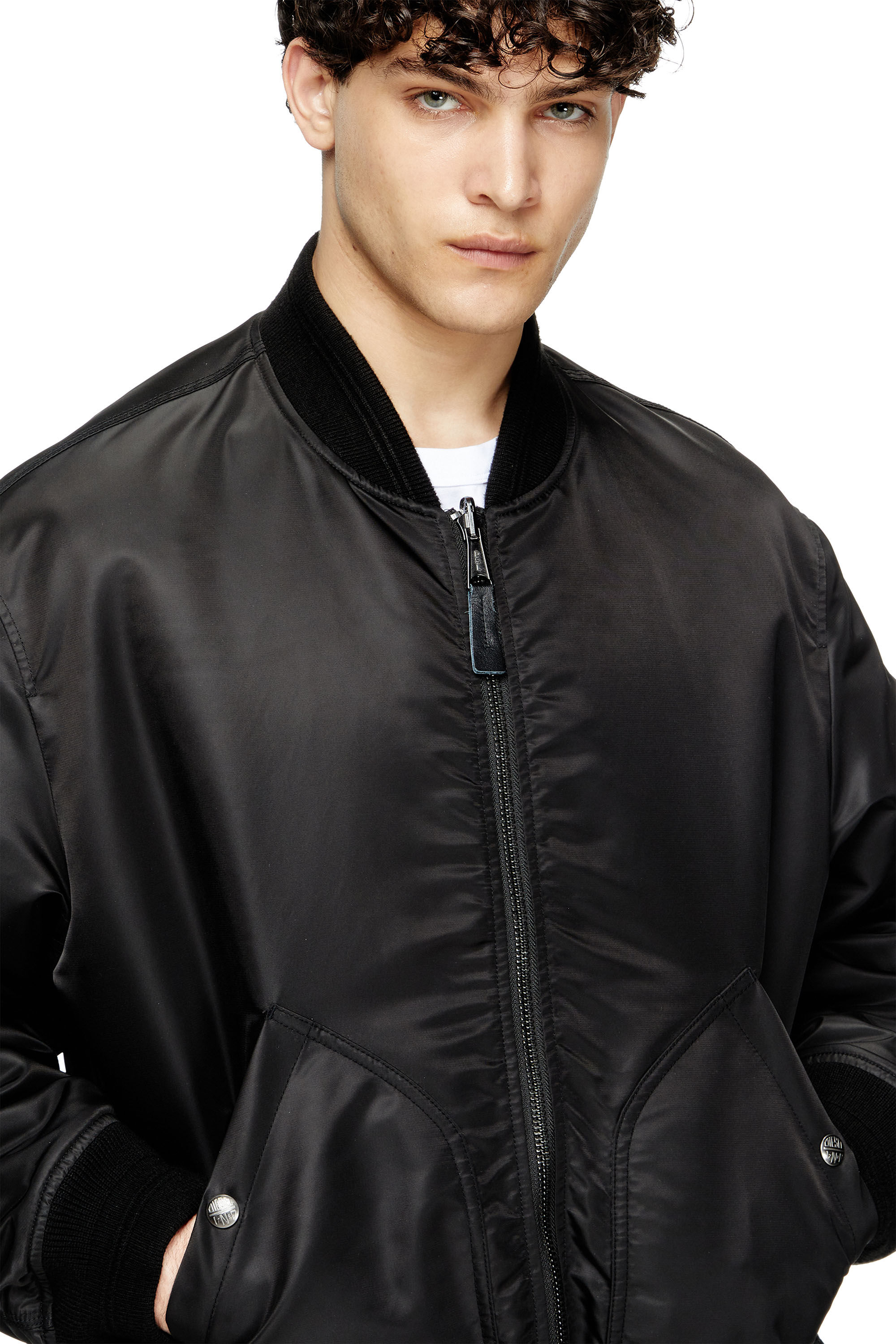 Men's Bomber in padded nylon with Oval D | Black | Diesel Men's Bomber in padded nylon with Oval D | Black | Diesel