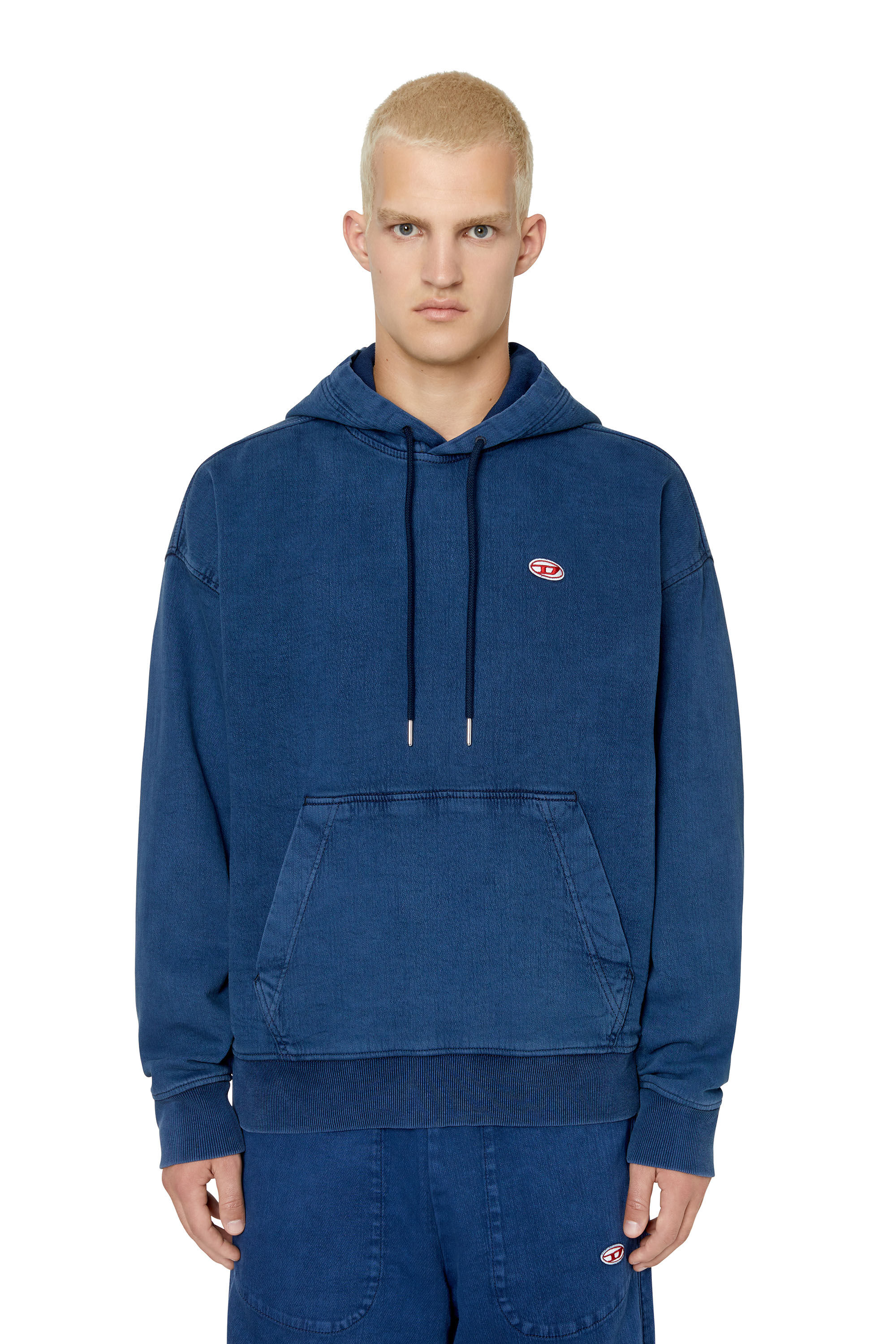 Diesel - D-UM-RIB TRACK DENIM HOODIE, Dark Blue - Image 3