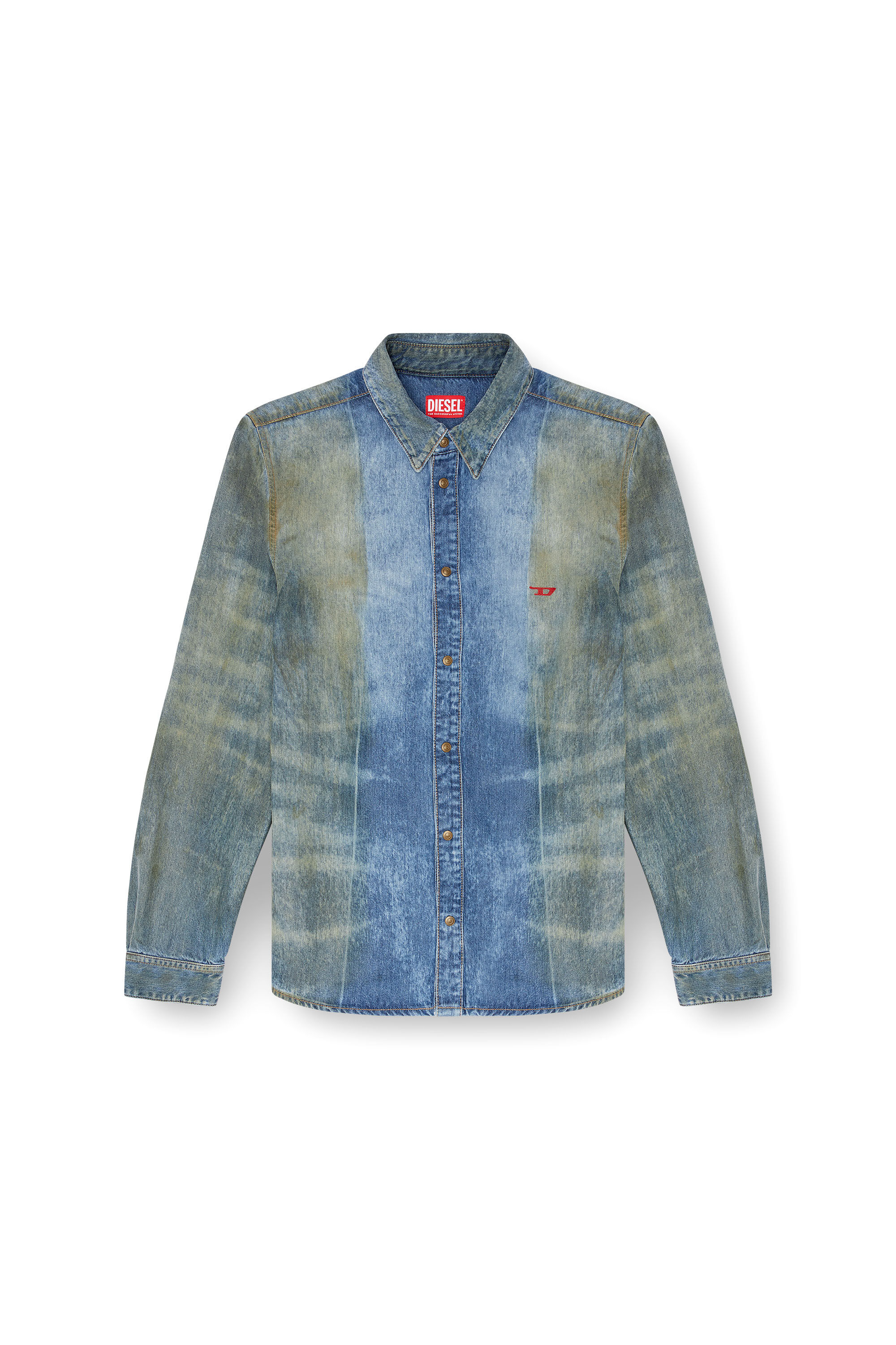 Diesel - D-FITTY-FSF, Man's Denim shirt with solarised folds in Medium blue - 2