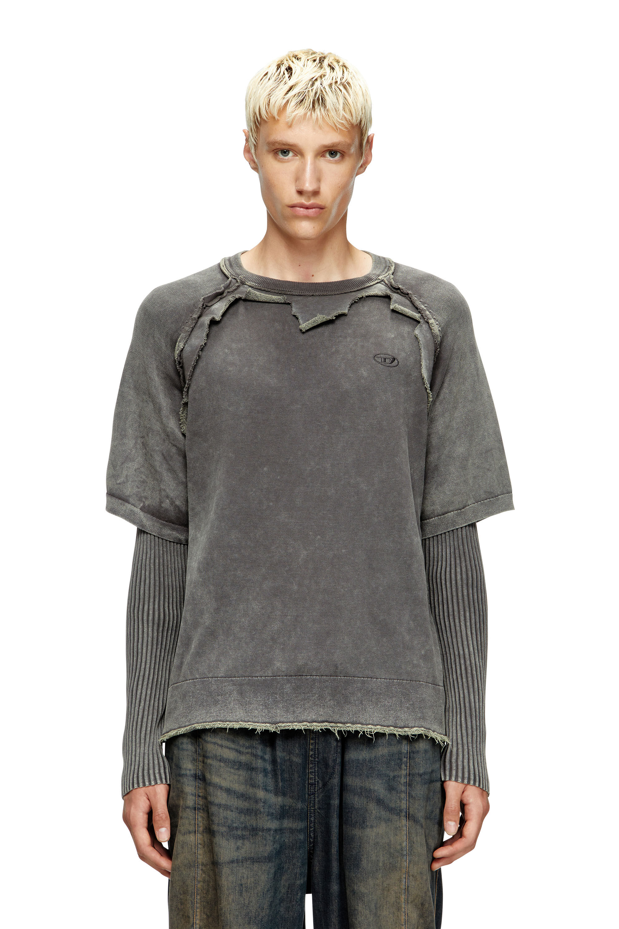 Diesel - K-PETRO, Man's Layered sweater with destroyed effect in Dark grey - 3