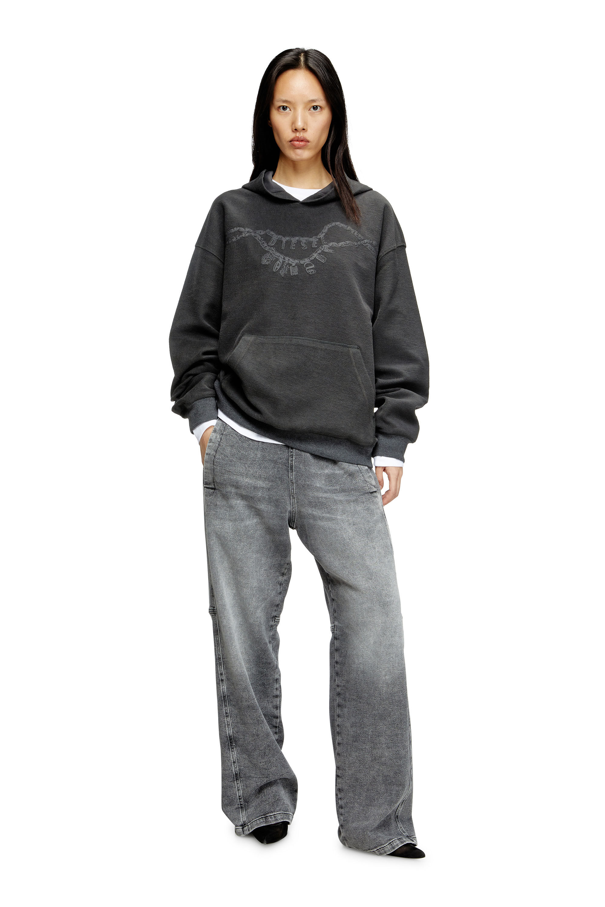 Diesel - S-BOXT-HOOD-HOSHI, Unisex's Hoodie with charm necklace print in Dark grey - 6