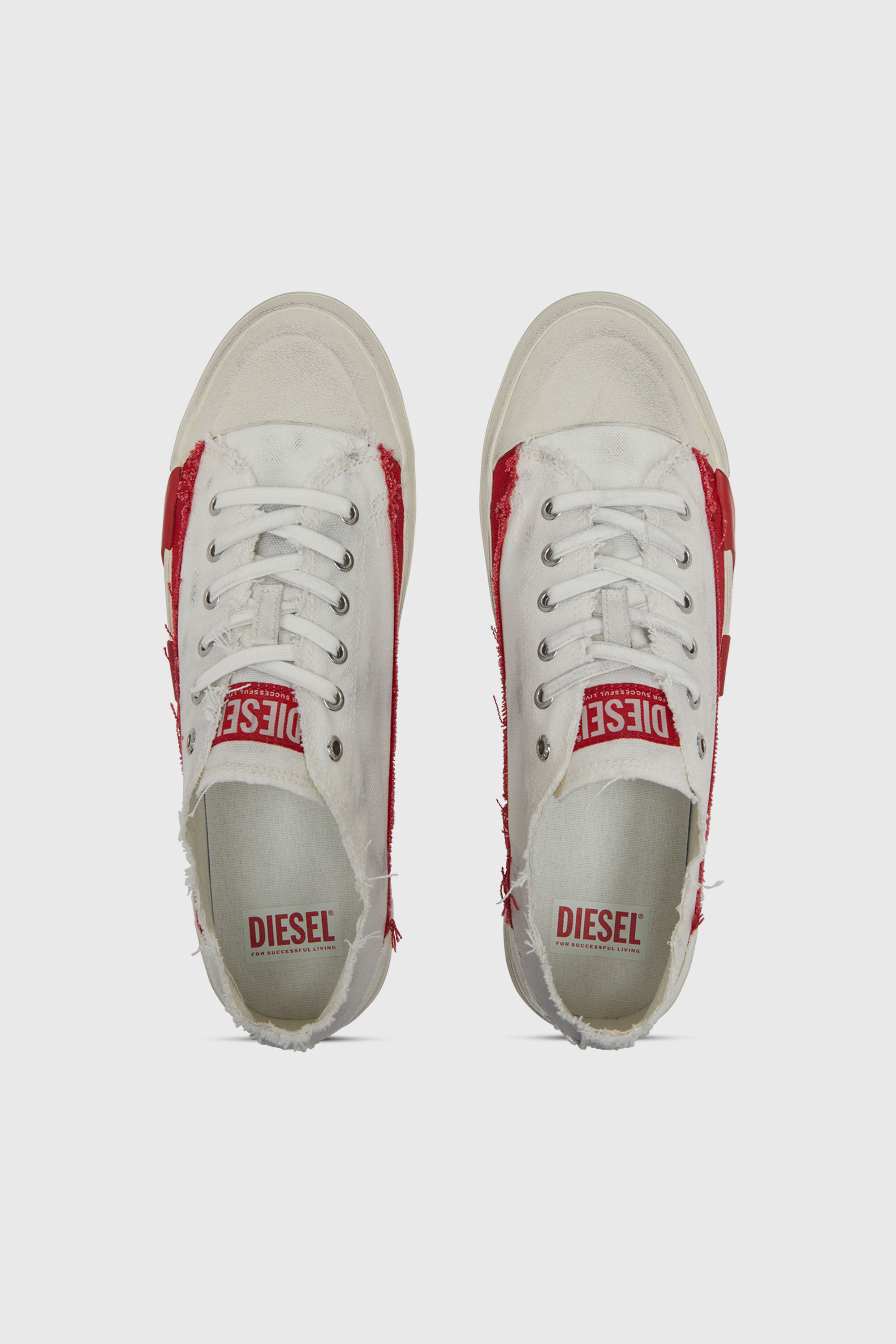 Diesel - S-D-VERSE LOW II, Man's S-D-Verse-Dirty-effect canvas sneakers in White/Red - 4